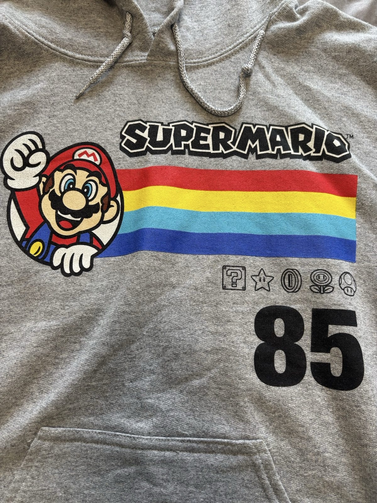 Super Mario Grey Cotton Hoodie Small Rainbow image 3
