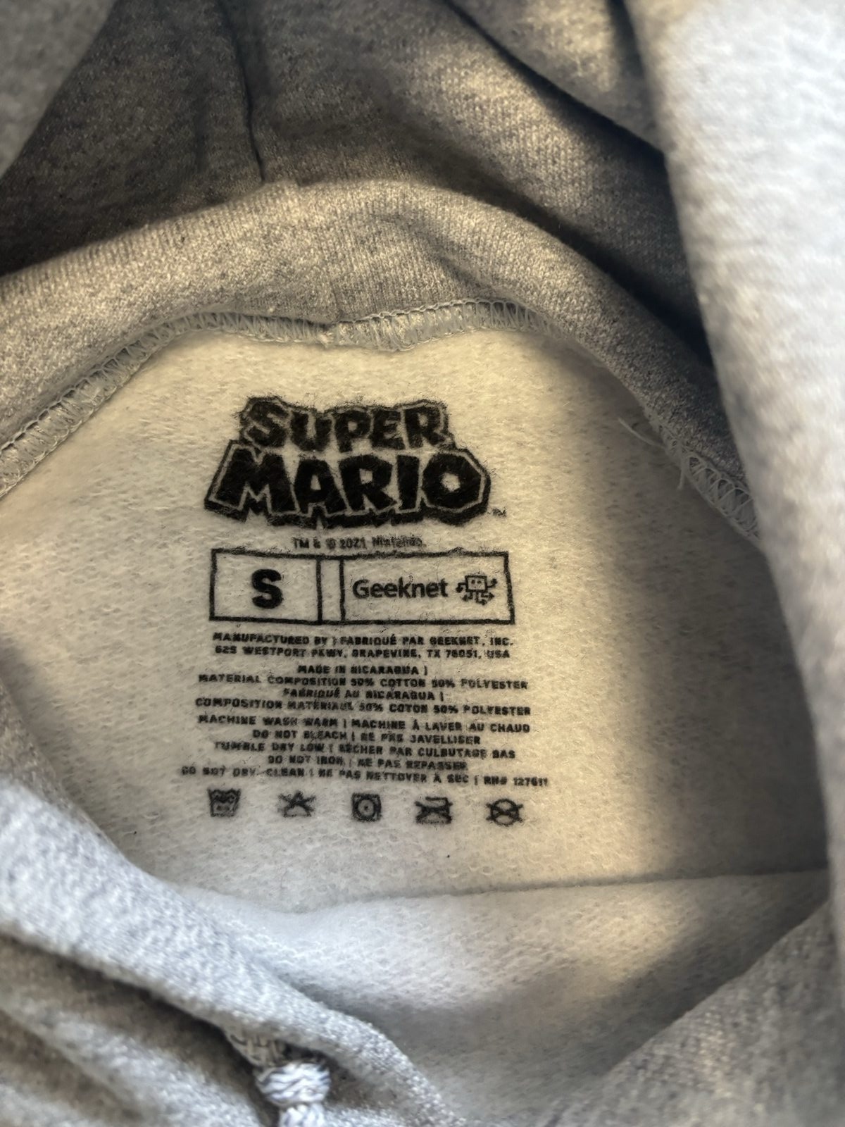Super Mario Grey Cotton Hoodie Small Rainbow image 4