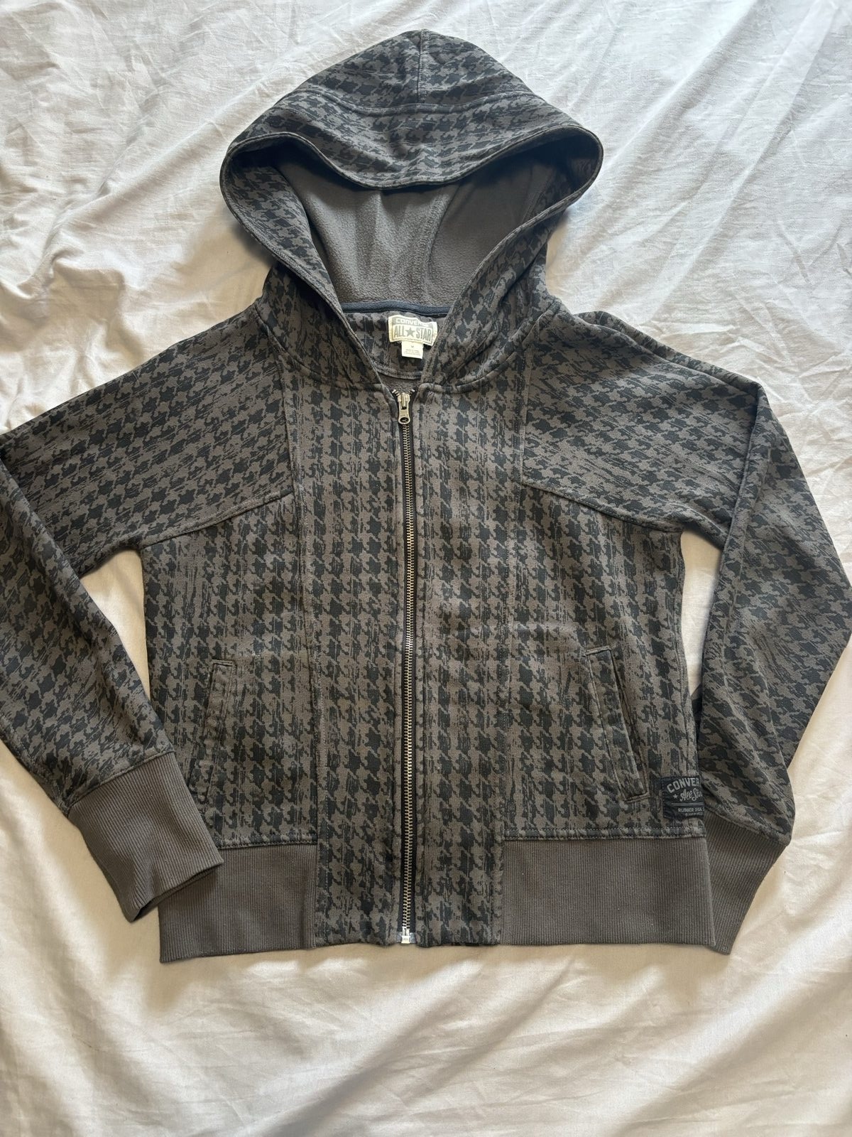 Converse Dark Grey & Black Hoodie Medium Houndstooth Pattern