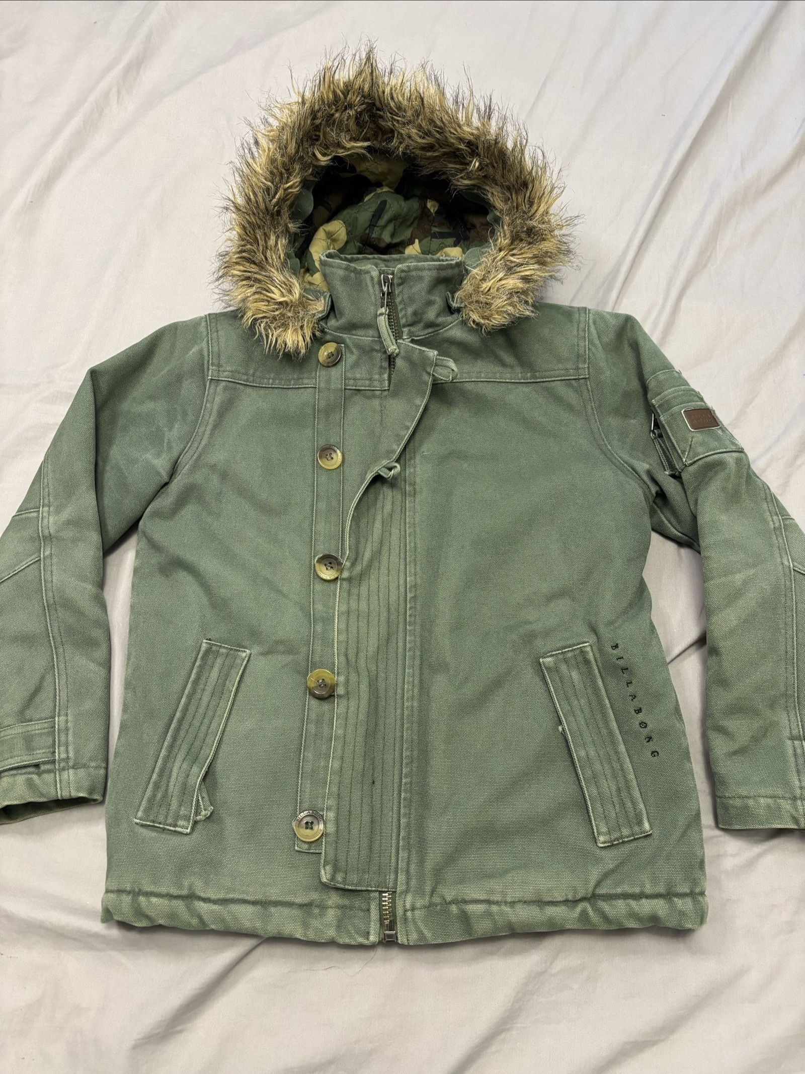 Billabong Green faux Fur Hooded Jacket Medium