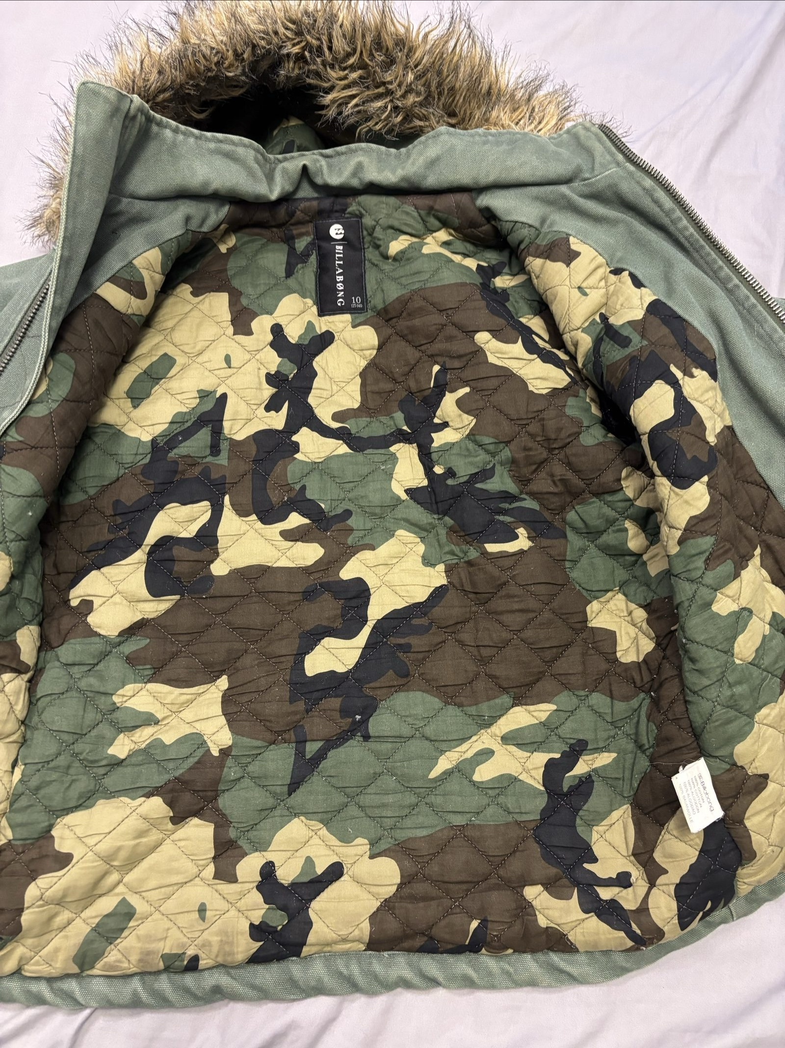 Billabong Green faux Fur Hooded Jacket Medium image 8