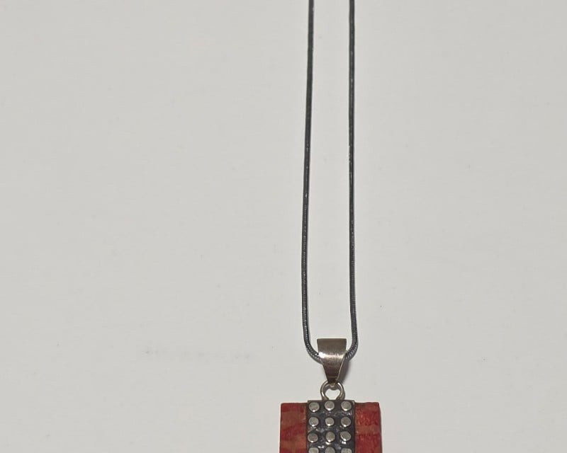 925 Sterling Silver coral pendant Necklace b4 image 7