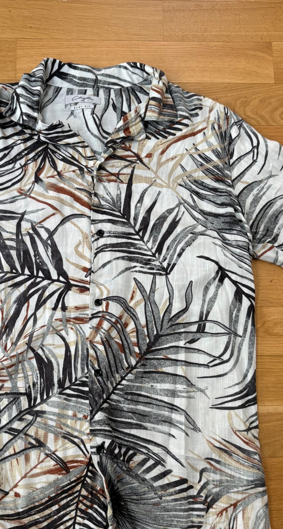 Clayton Hemd Kurzarm Palmenprint Grau Braun Easy Fit M image 6