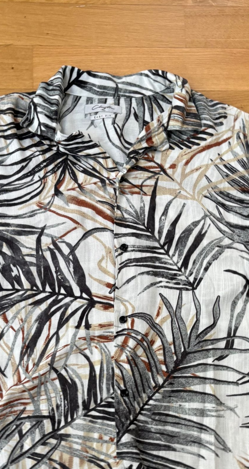 Clayton Hemd Kurzarm Palmenprint Grau Braun Easy Fit M image 7