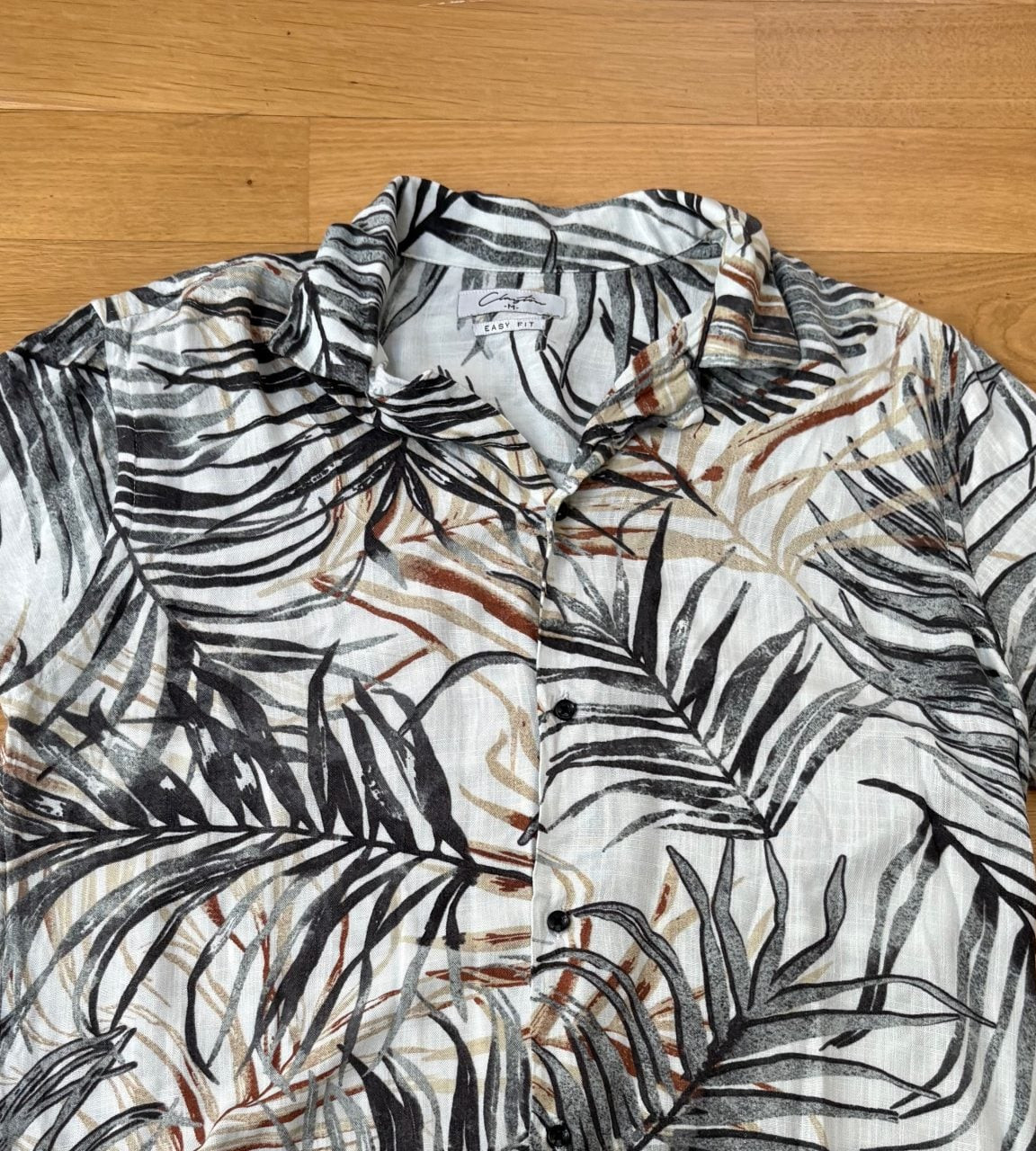 Clayton Hemd Kurzarm Palmenprint Grau Braun Easy Fit M image 5