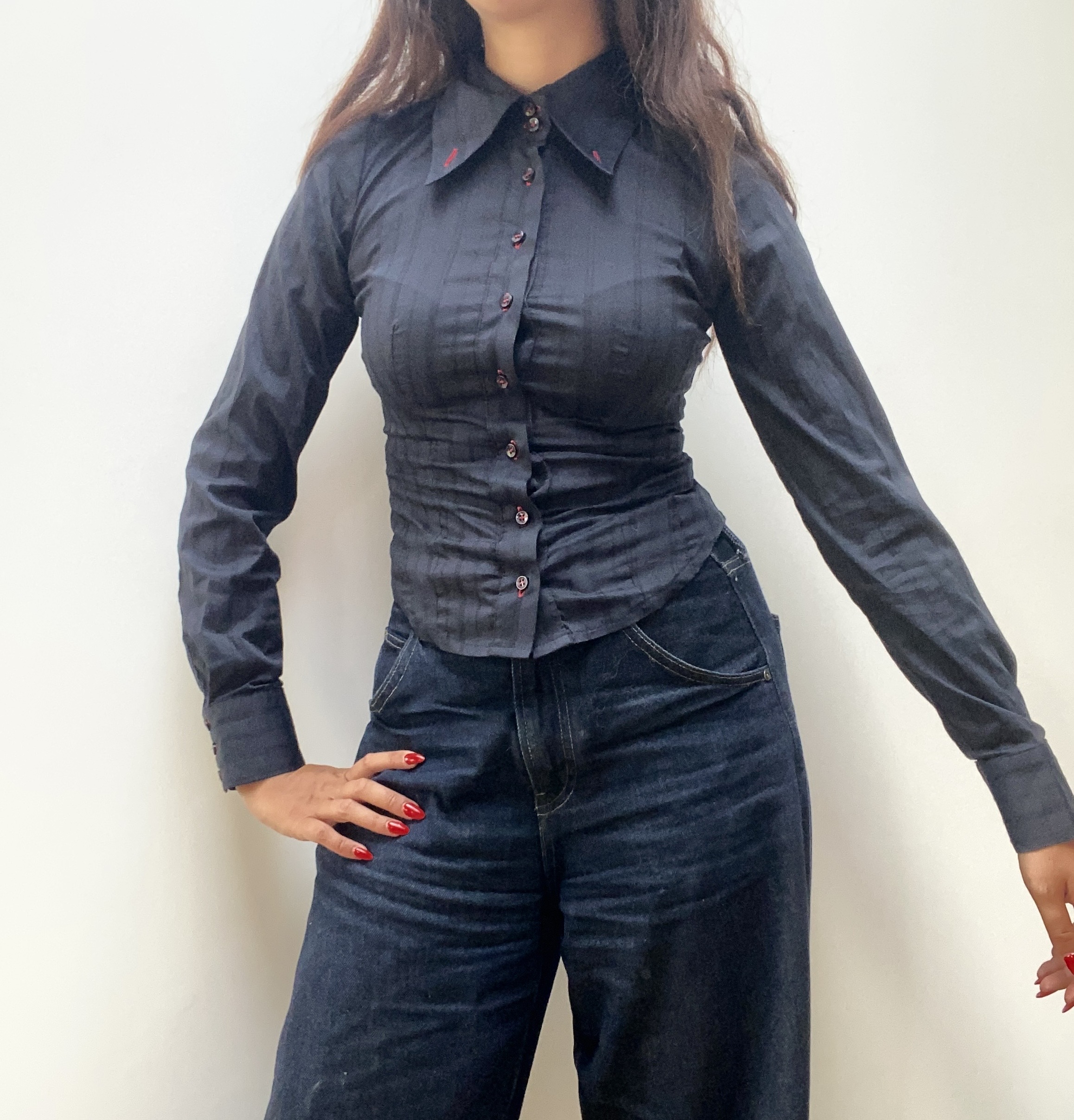 Celyn B. Women's Black Button-Up Shirt Size 40 Cotton