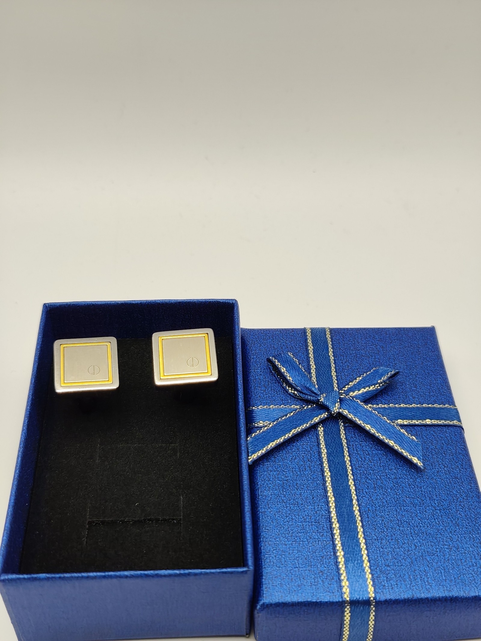 Dunhill Square Silver & Gold Tone Men's Cufflinks in Presentation Box image 2