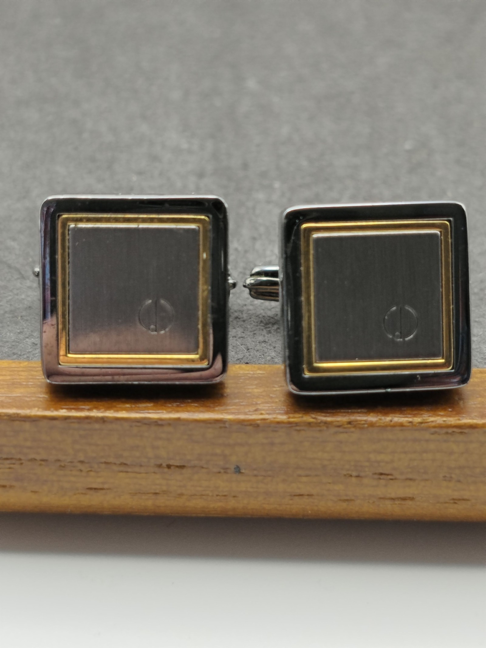 Dunhill Square Silver & Gold Tone Men's Cufflinks in Presentation Box image 3