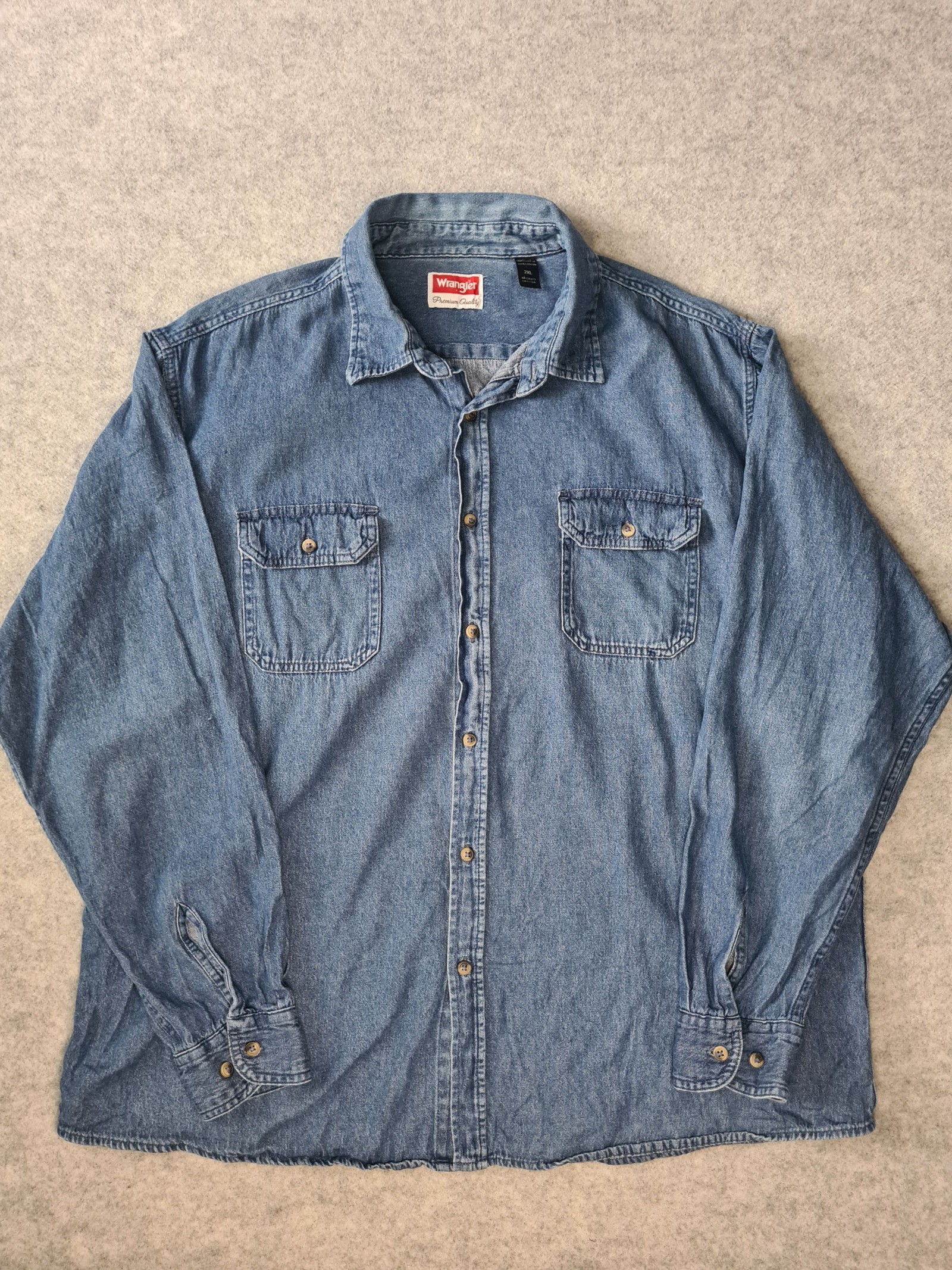 Wrangler Denim Shirt Blue Cotton Long Sleeve Men’s 2XL