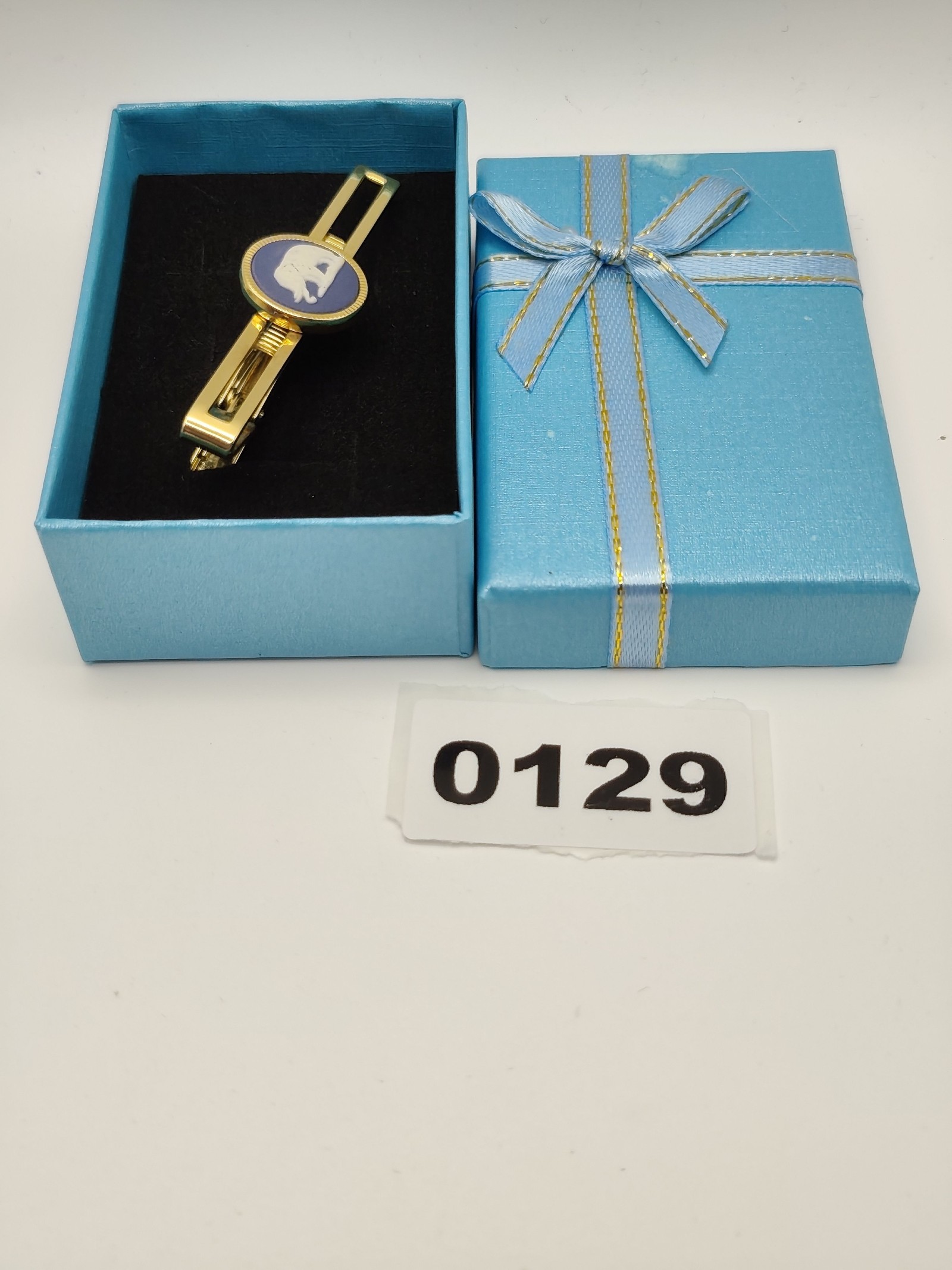 Wedgwood Men's Gold & Blue Jasperware Bear Tie Clip