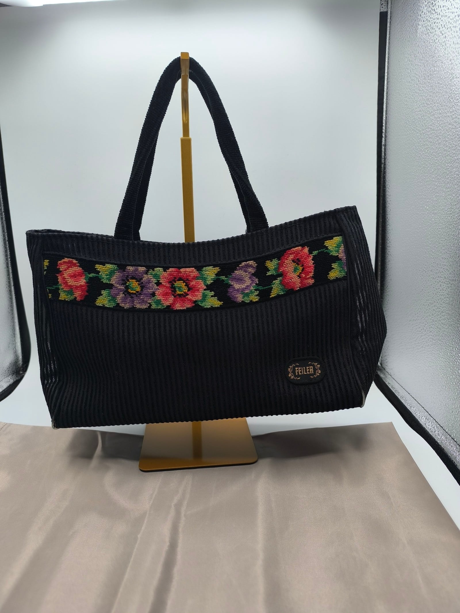 Feiler Black Floral Embroidered Tote Bag Women