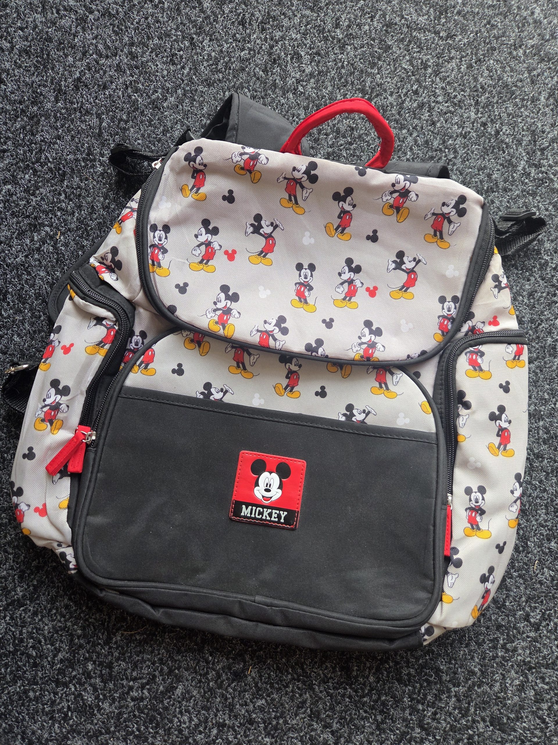 Disney Mickey Mouse Diaper Bag Backpack Grey Changing Bag with Pushchair Straps