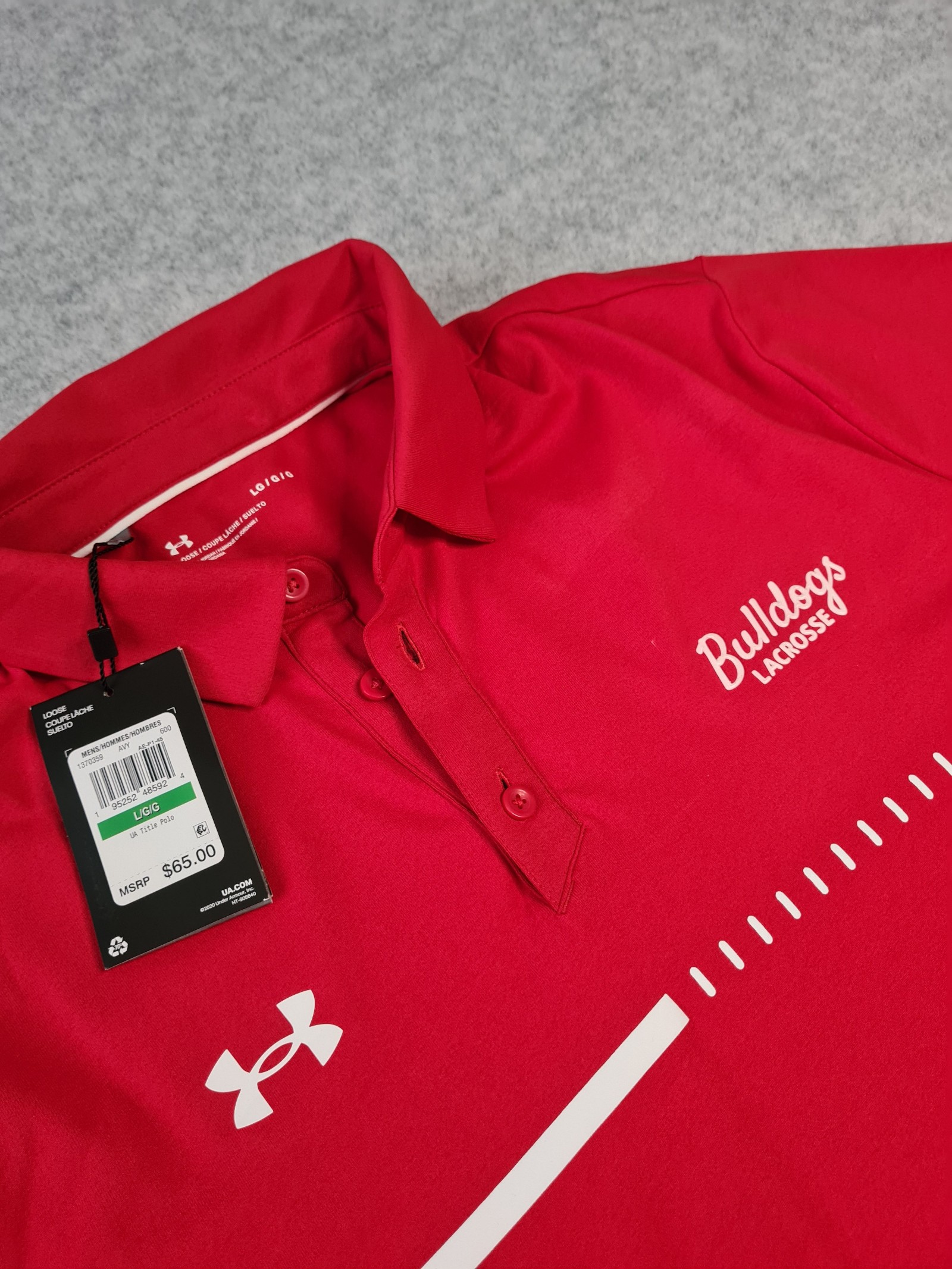 Under Armour Men's Red Bulldogs Lacrosse Polo Shirt Large Loose Fit image 2