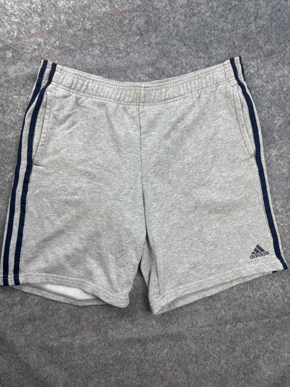 Adidas Grey & Navy 3-Stripe Sweat Shorts Waist 17 in Relaxed Medium