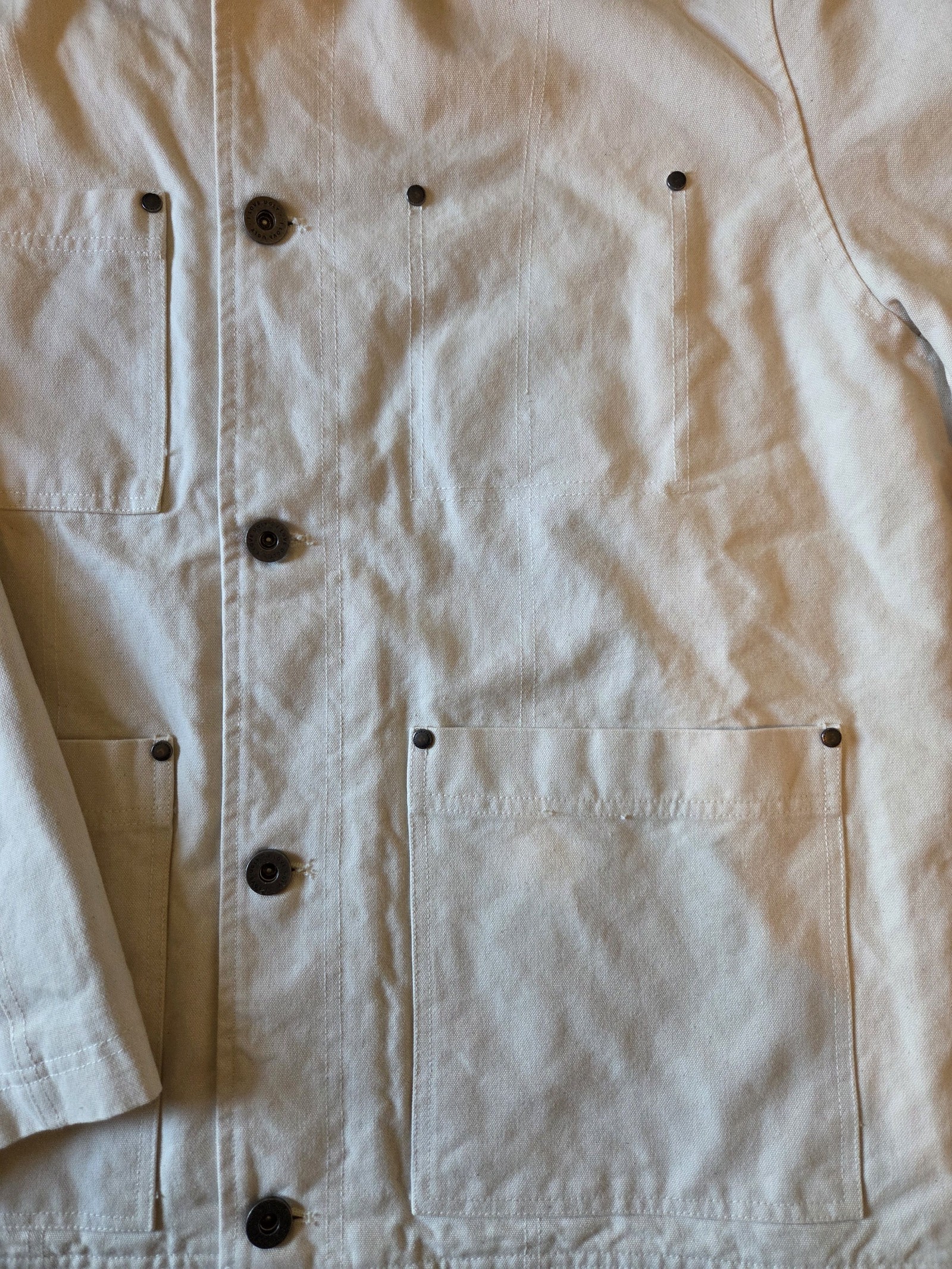 I Love Ugly Men's Beige & Brown Canvas Jacket Large Leather Collar image 4