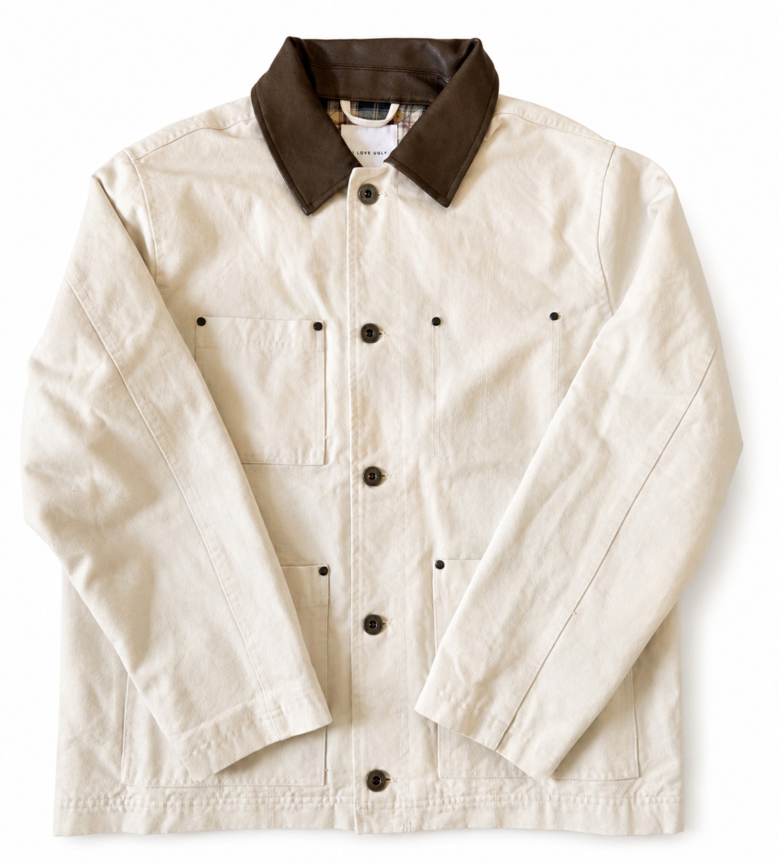 I Love Ugly Men's Beige & Brown Cotton Jacket Large