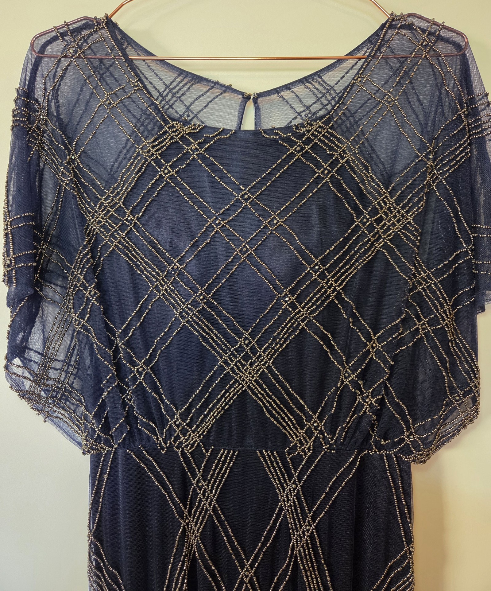 Poseur by Tania Olsen Navy & Gold Beaded Evening Gown Size 10
