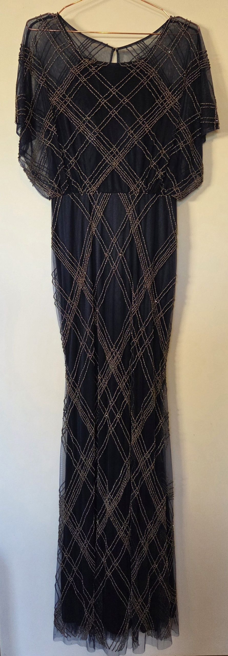 Poseur by Tania Olsen Navy & Gold Beaded Evening Gown Size 10 image 2