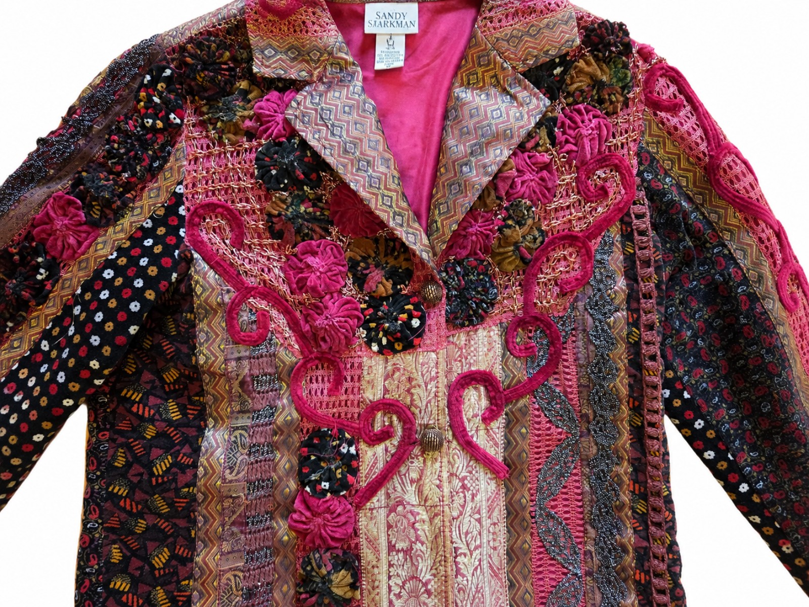 Sandy Starkman Women Multi Colour Patchwork Embroidered Blazer Medium