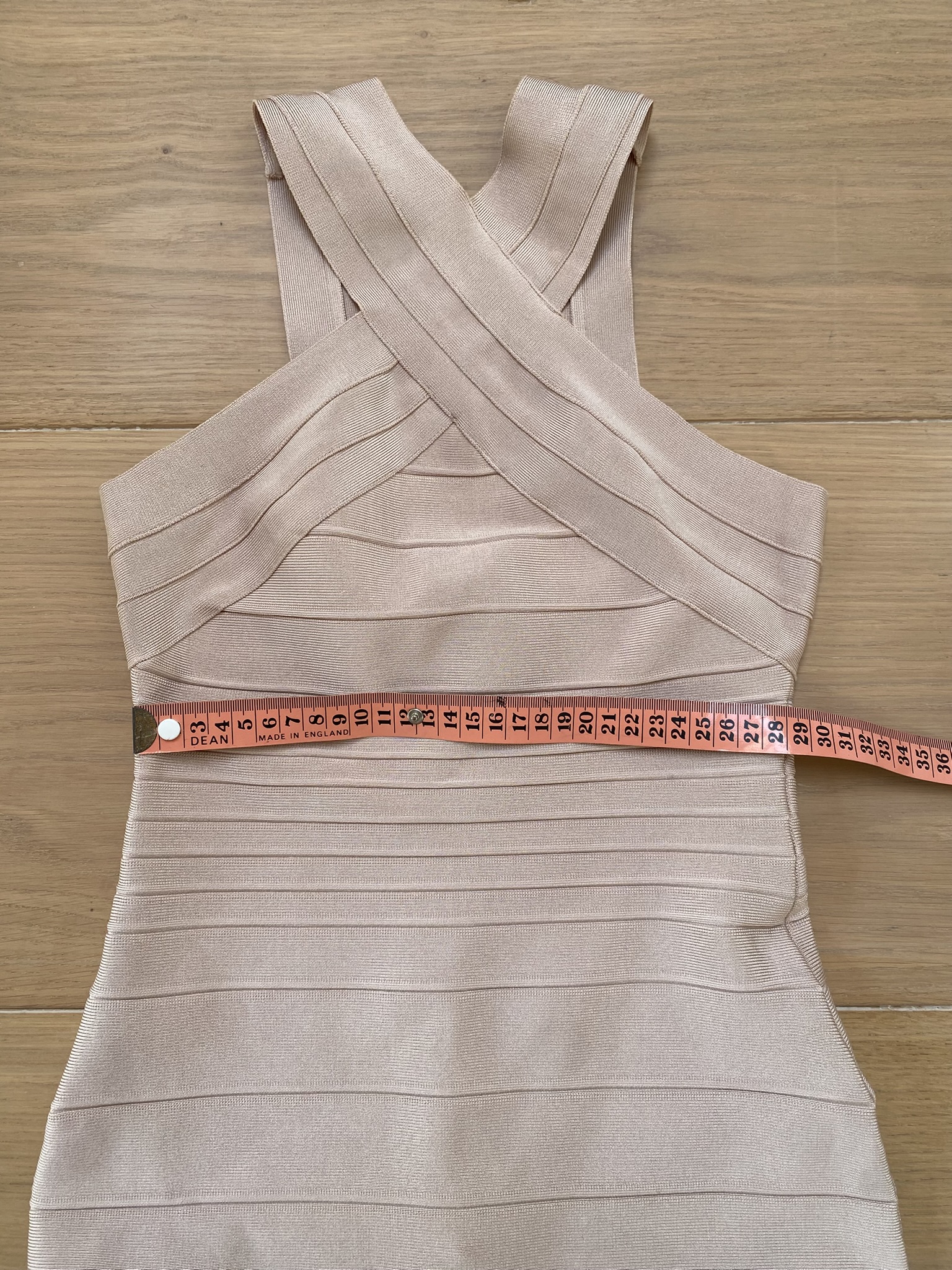 Vintage Y2K Beige Bandage Dress Small Cross Strap Bodycon image 4