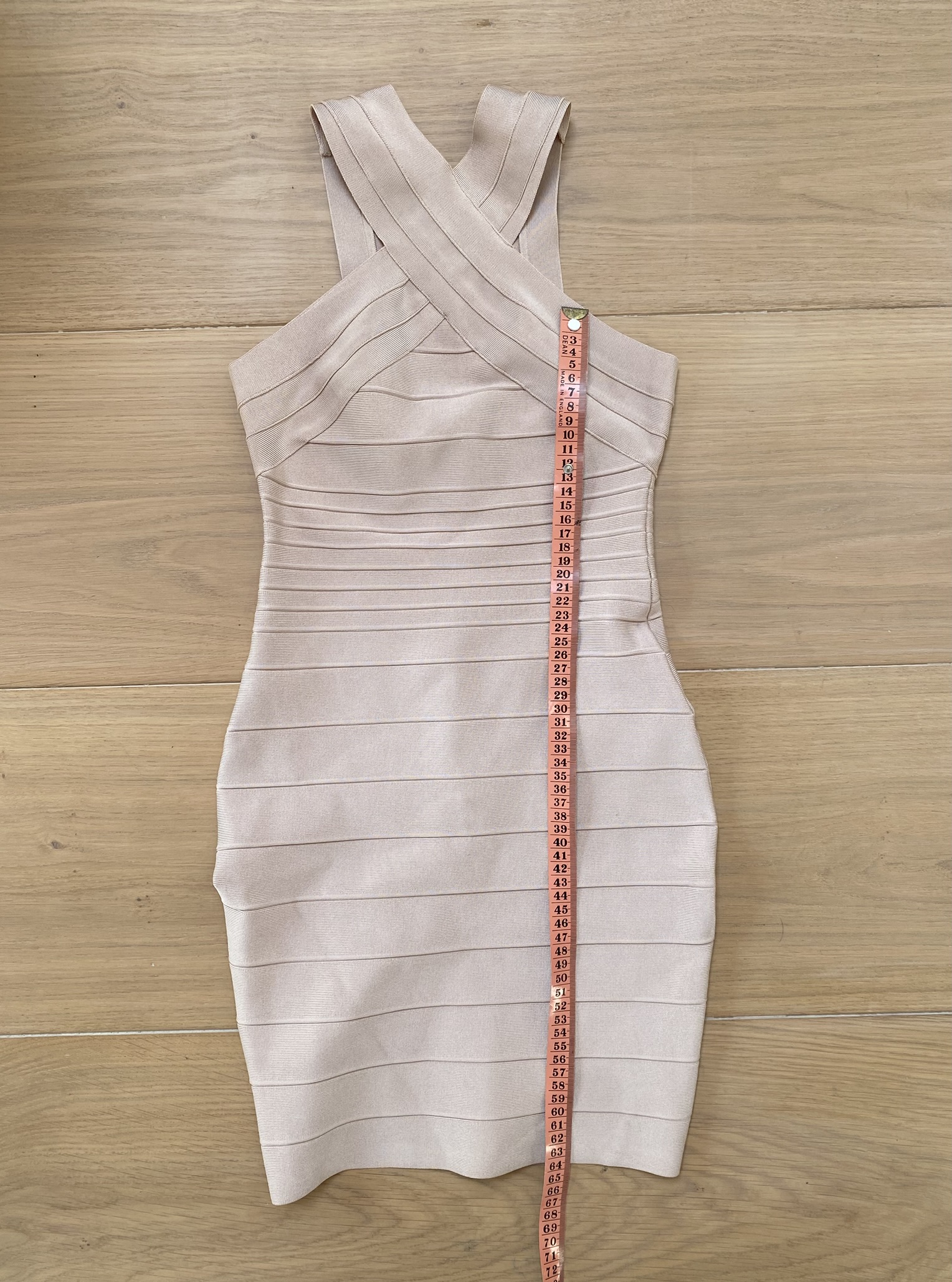 Vintage Y2K Beige Bandage Dress Small Cross Strap Bodycon image 5