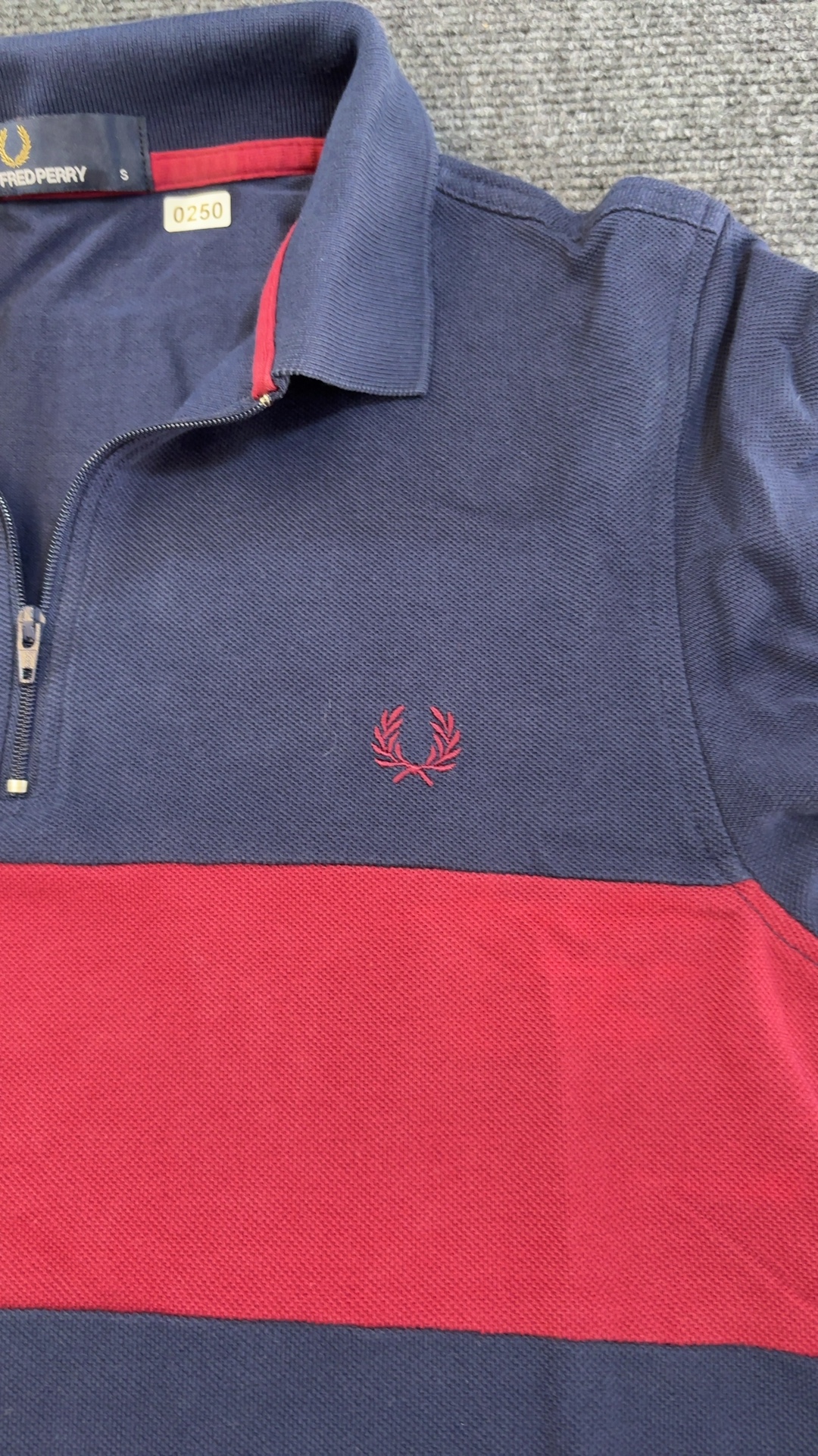 Fred Perry Men's Navy & Burgundy Colourblock Half Zip Polo Shirt Small image 2