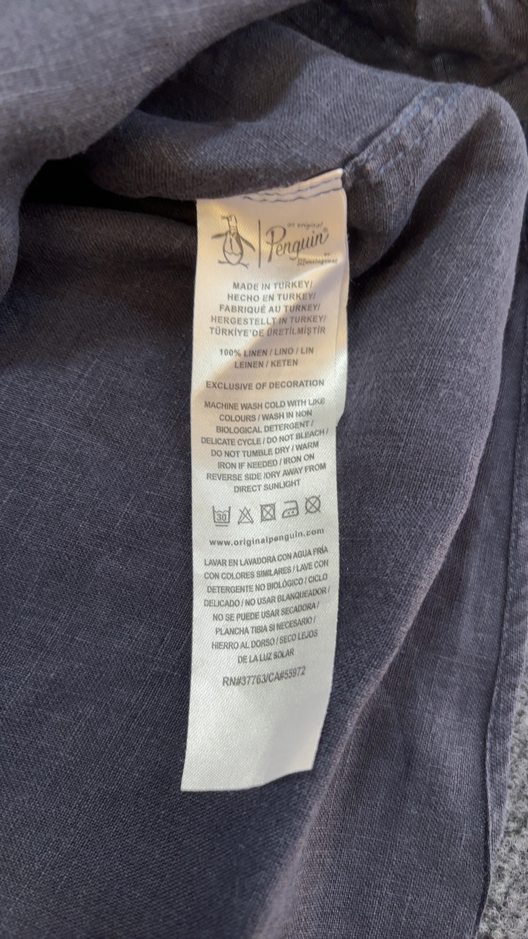 Original Penguin Men's Navy Blue Linen Shirt Large image 5