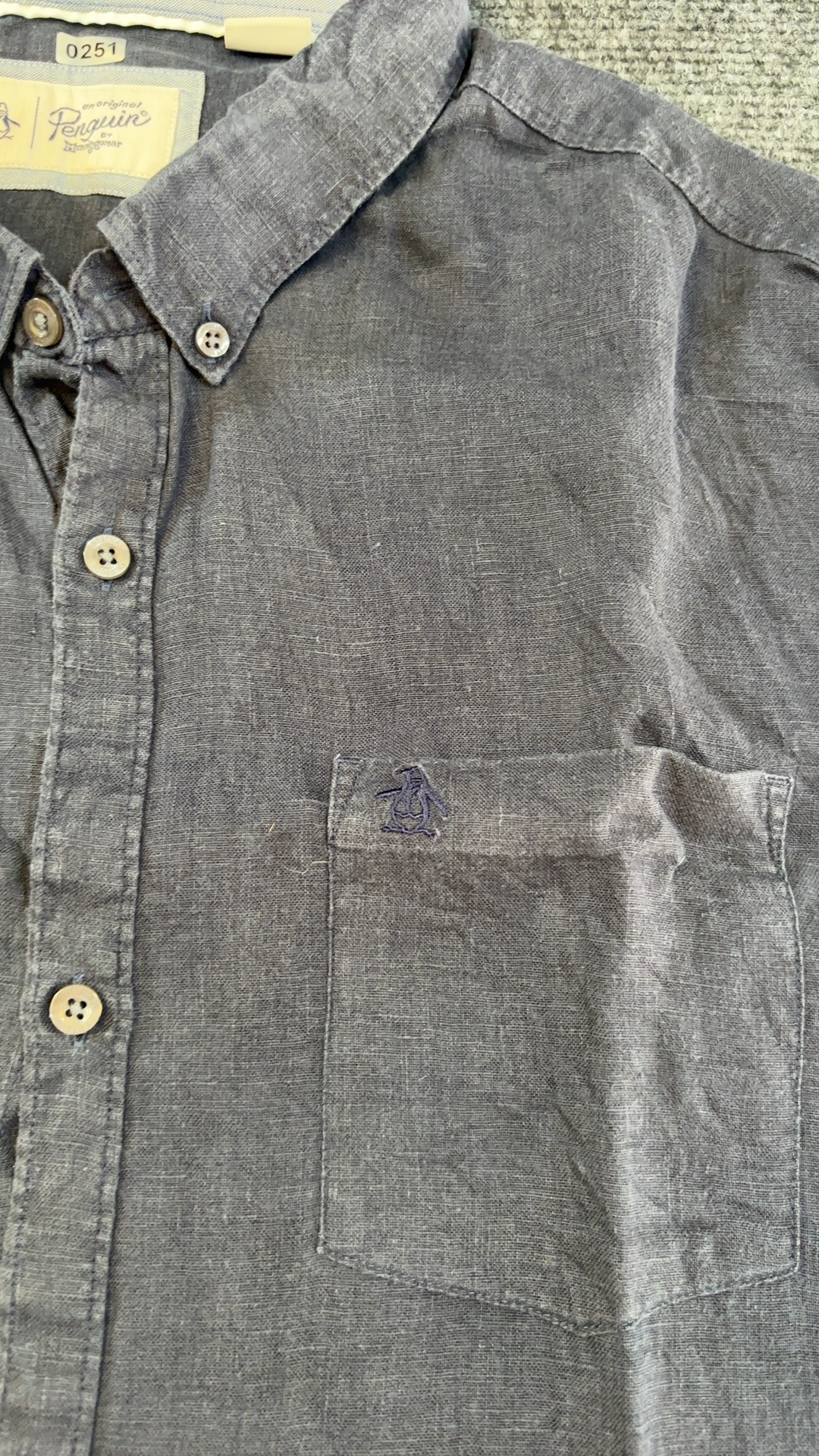 Original Penguin Men's Navy Blue Linen Shirt Large image 3