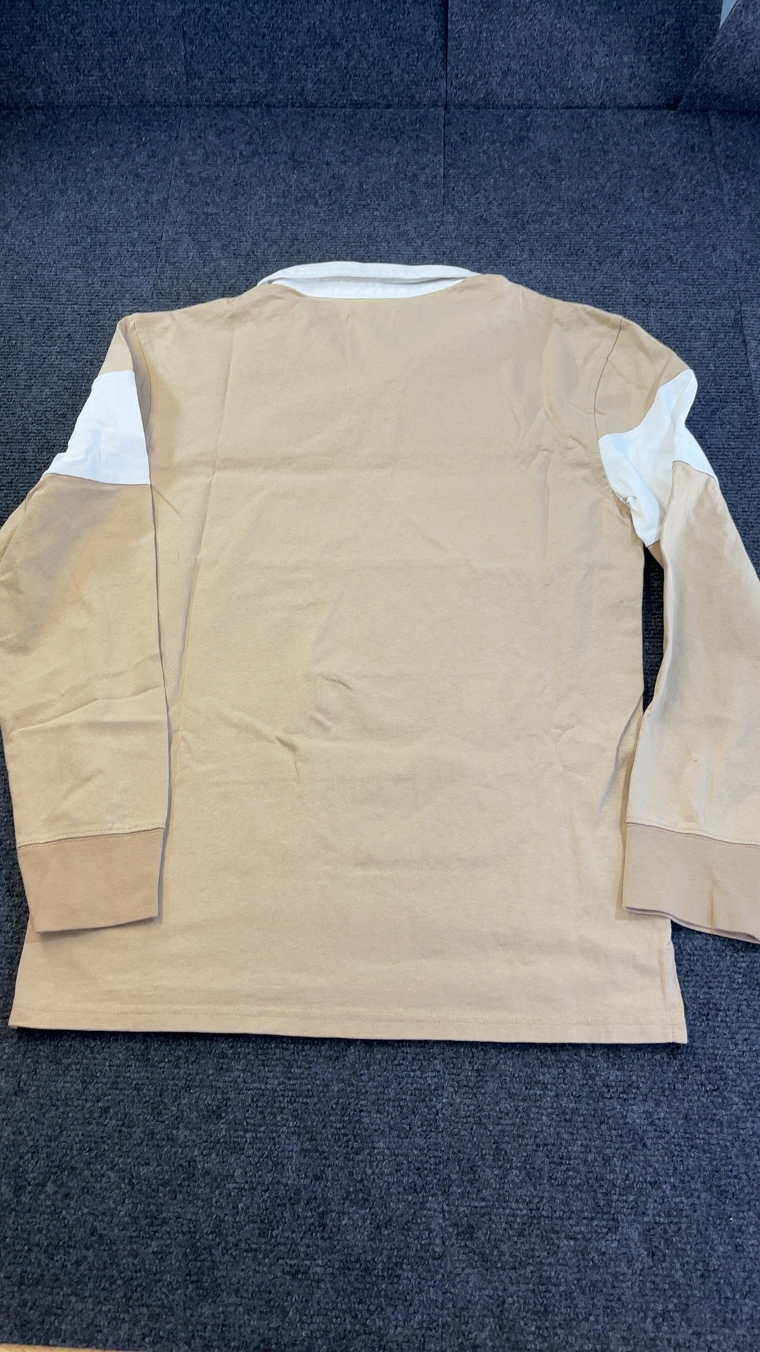 Goodfellow & Co Beige & White Rugby Shirt Small Cotton Long Sleeve image 3