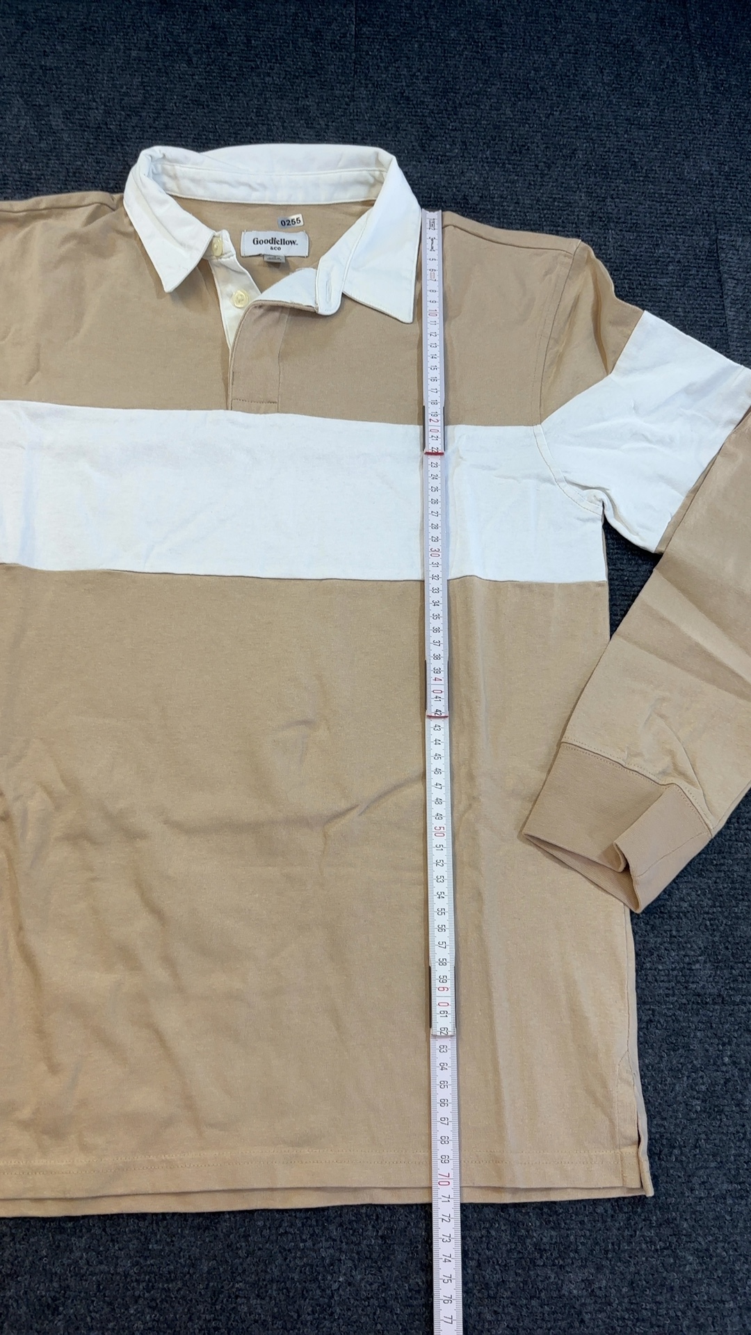 Goodfellow & Co Beige & White Rugby Shirt Small Cotton Long Sleeve image 5