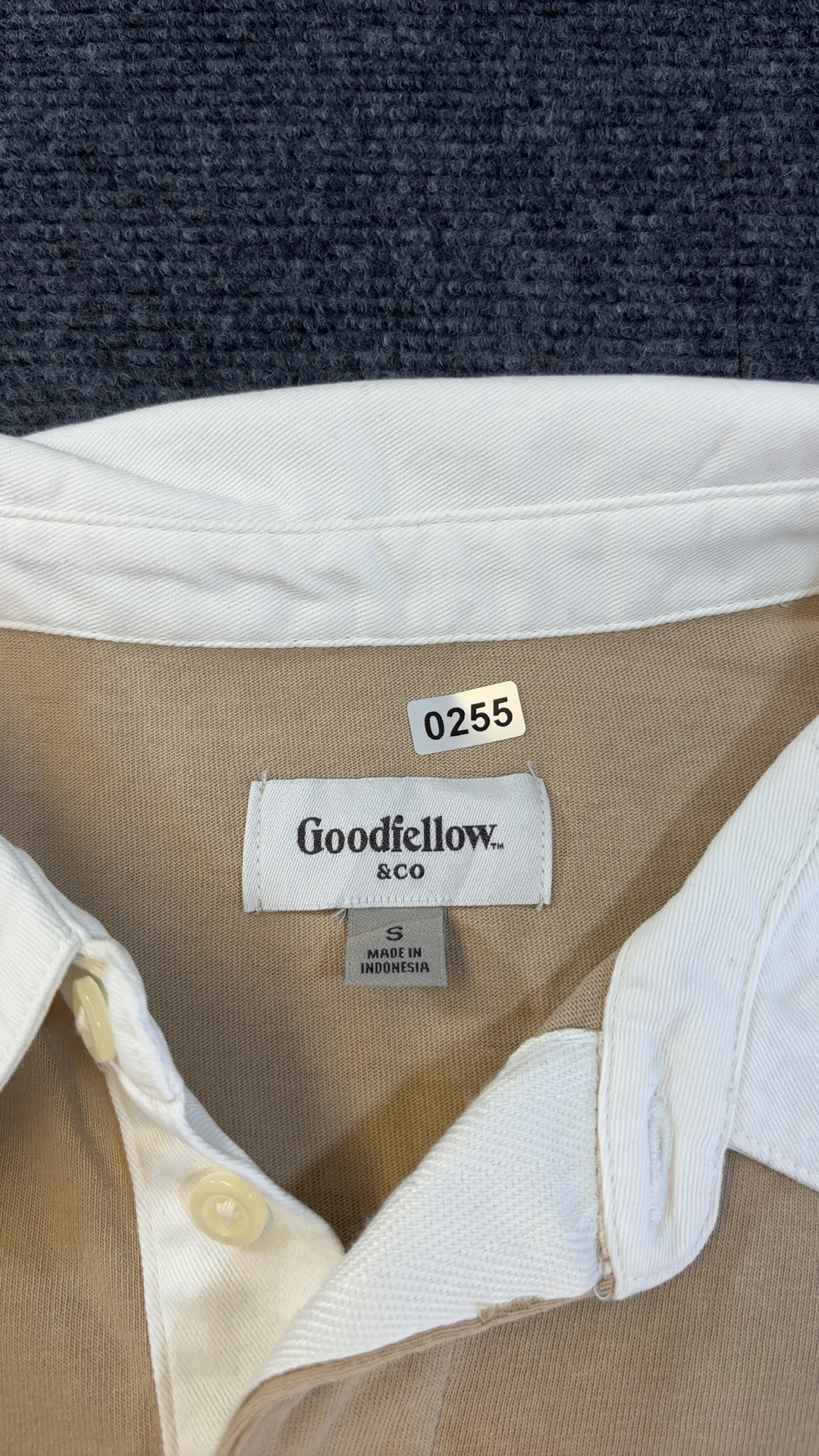 Goodfellow & Co Beige & White Rugby Shirt Small Cotton Long Sleeve image 2