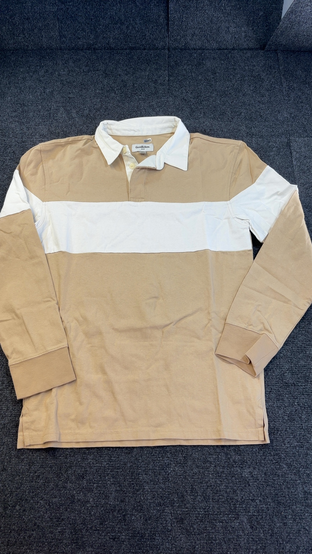 Goodfellow & Co Beige & White Rugby Shirt Small Cotton Long Sleeve
