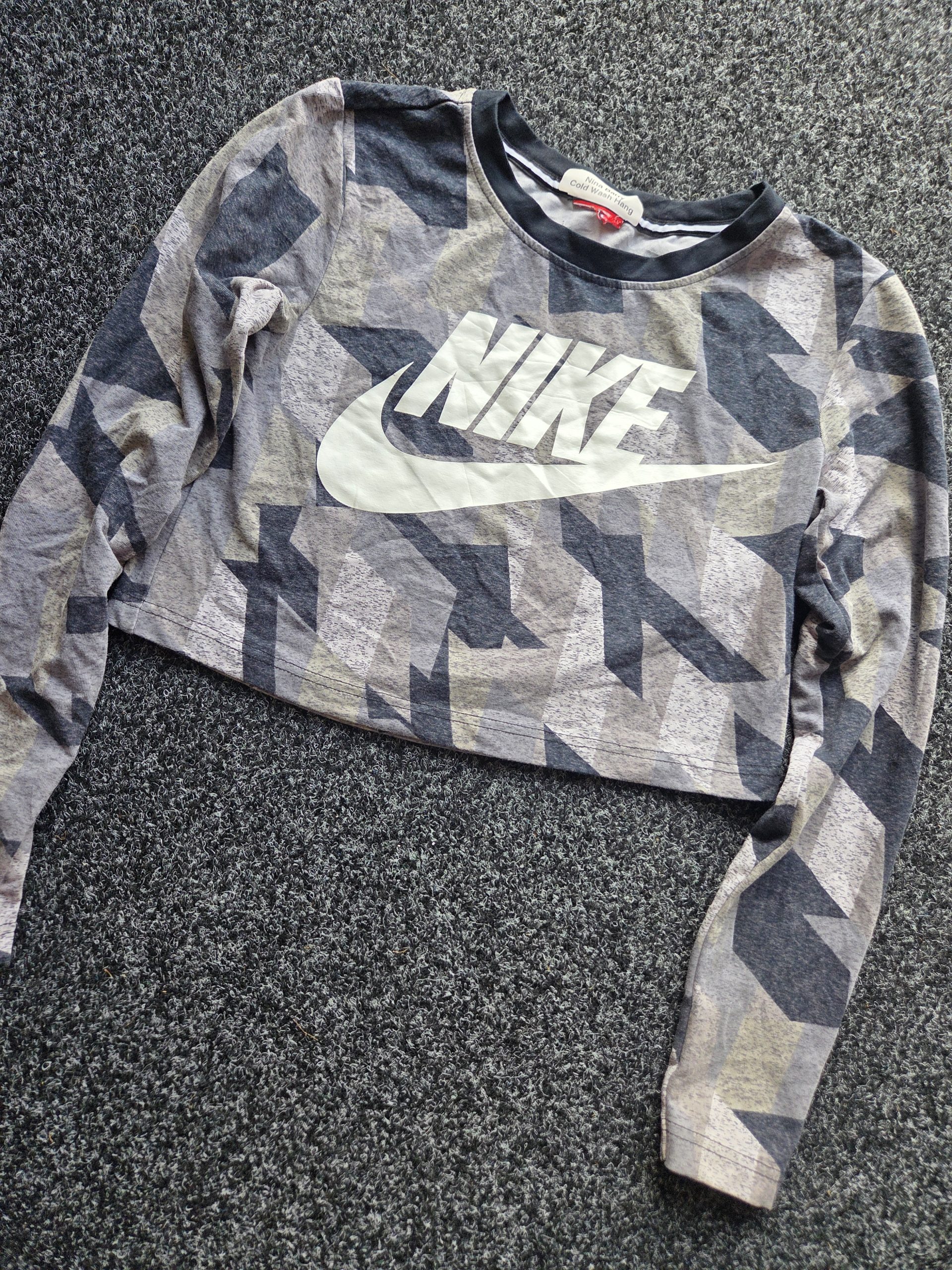 Nike Large Logo Cropped Long Sleeve Top Grey Women's XS
