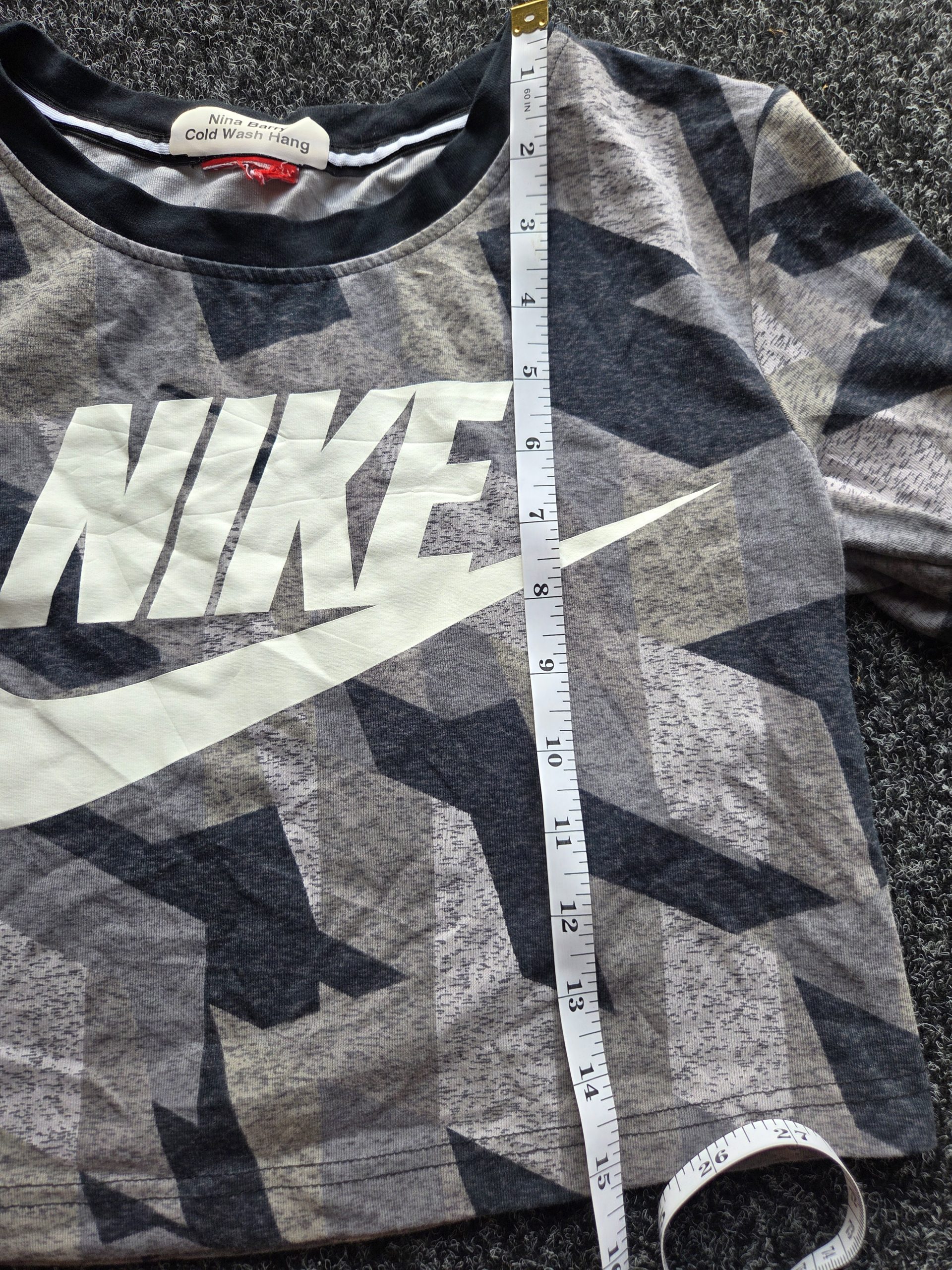 Nike Large Logo Cropped Long Sleeve Top Grey Women's XS image 3