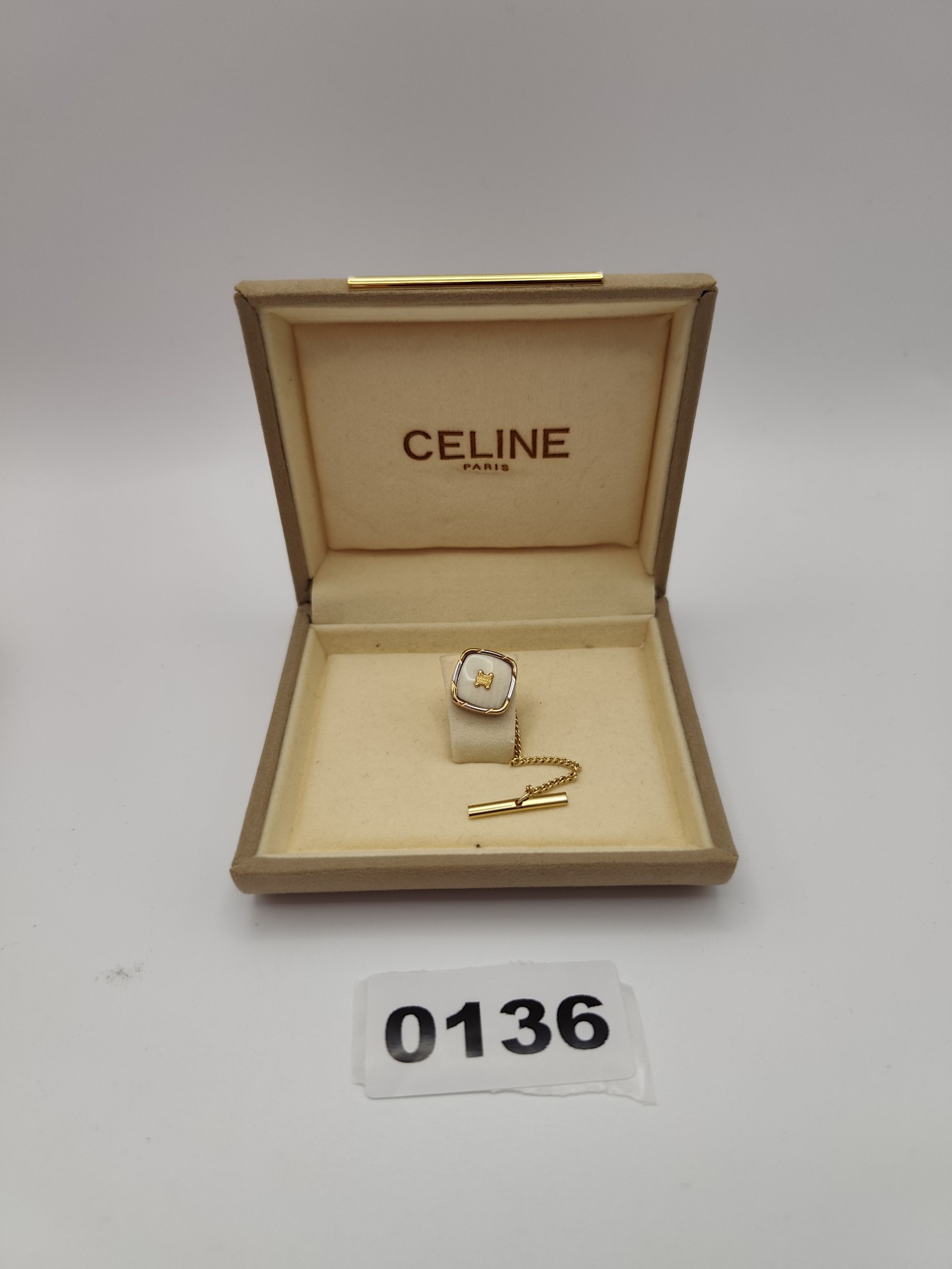 Celine Men's Gold & White Tie Pin Other