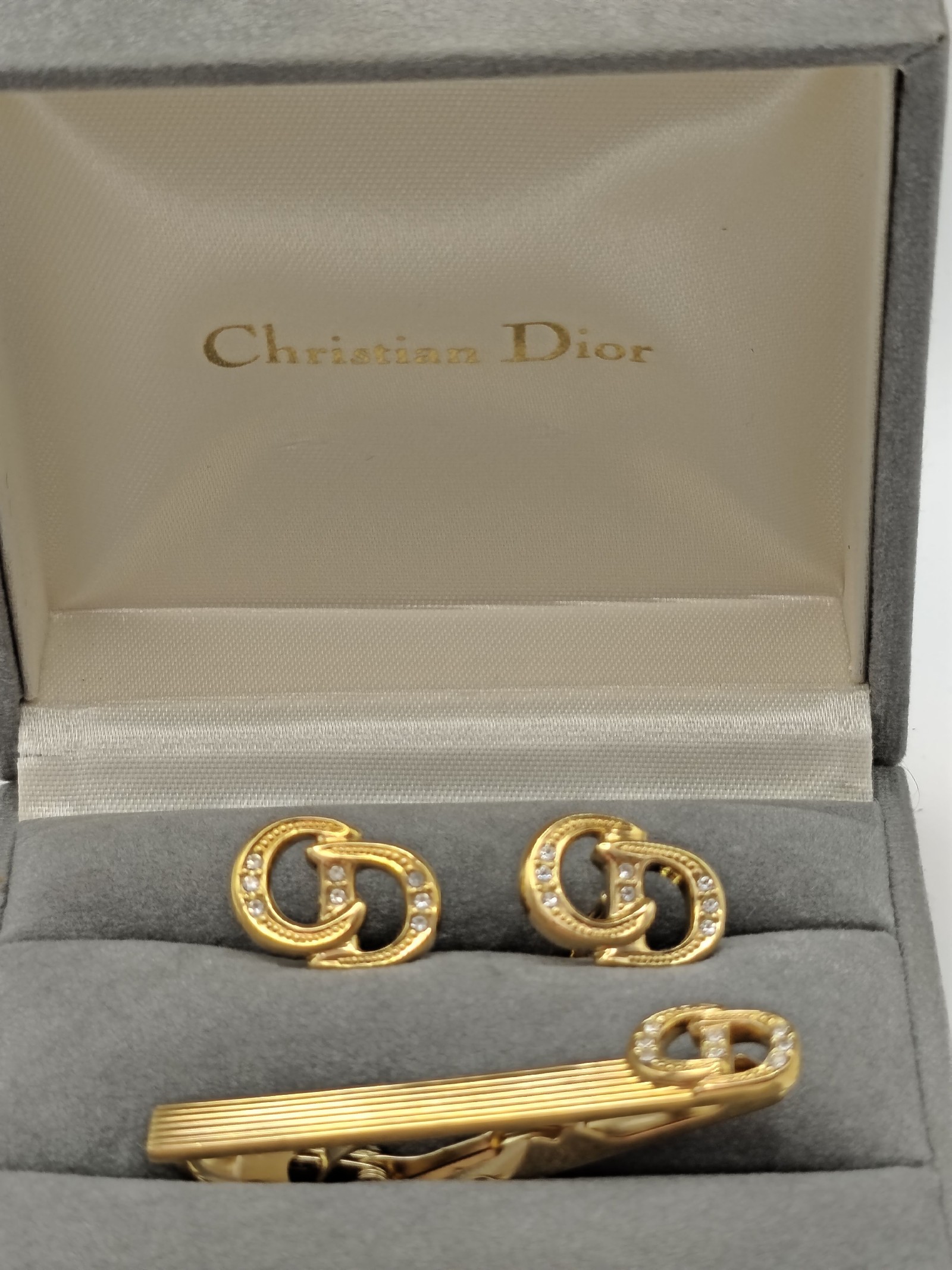 Christian Dior Men's Gold Tone Crystal Cufflinks & Tie Clip Set Other image 2