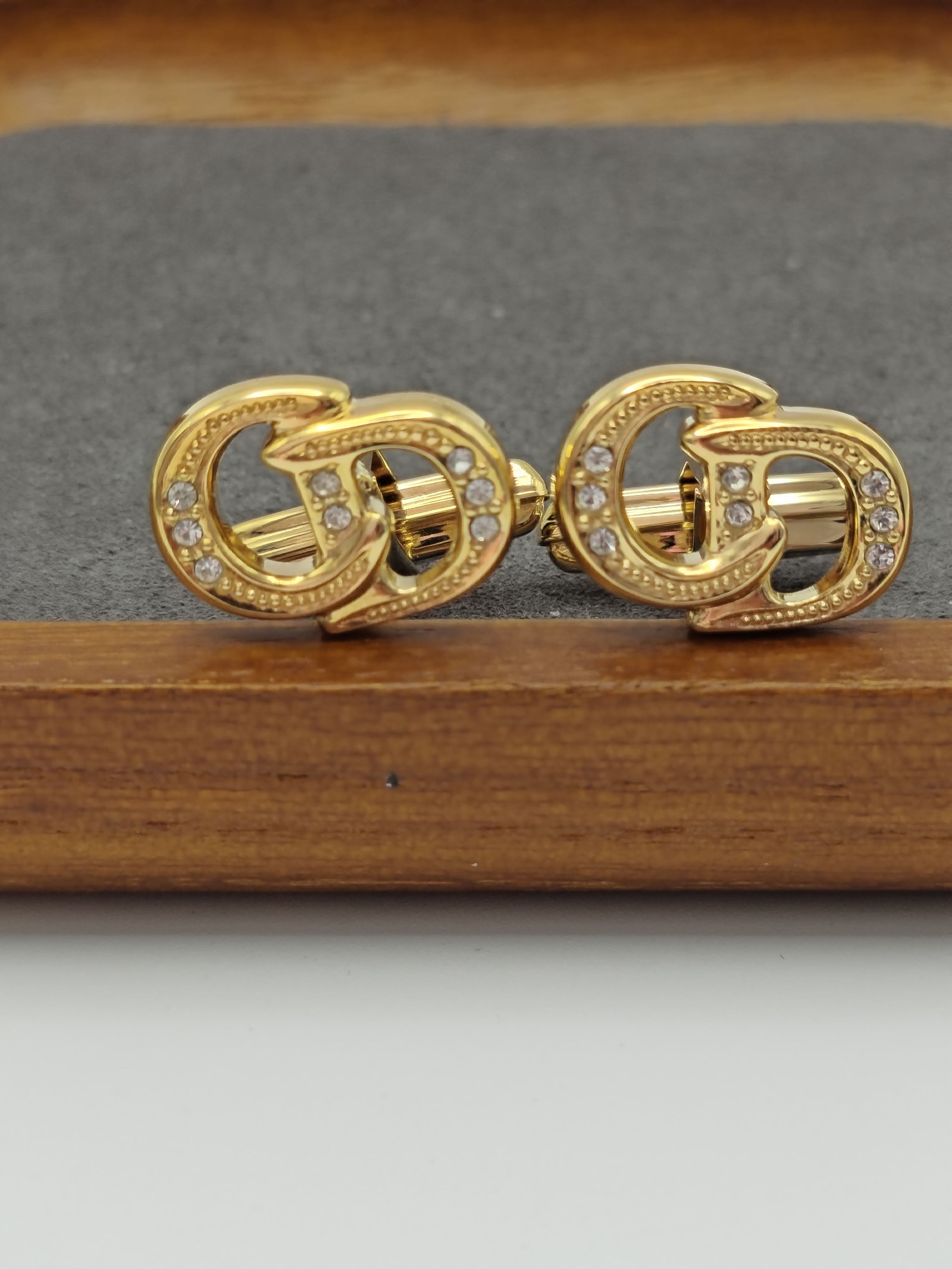 Christian Dior Men's Gold Tone Crystal Cufflinks & Tie Clip Set Other image 4