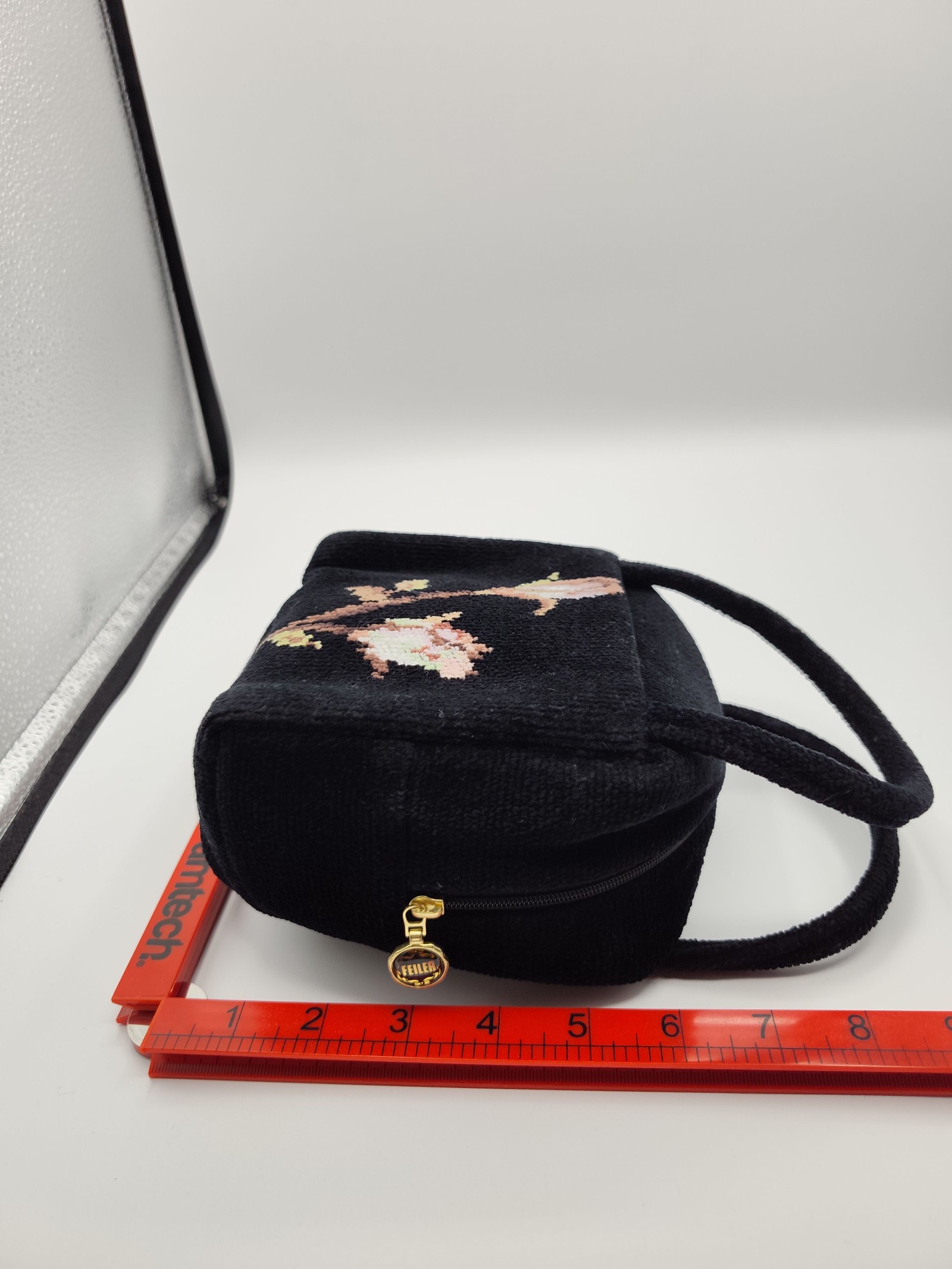 Feiler Black Floral Chenille Handbag Small image 6