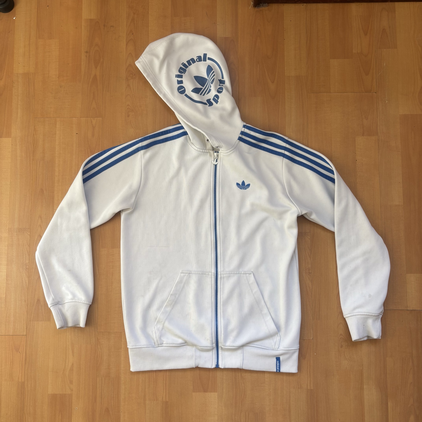 Adidas White & Blue Hoodie & Joggers Tracksuit Medium