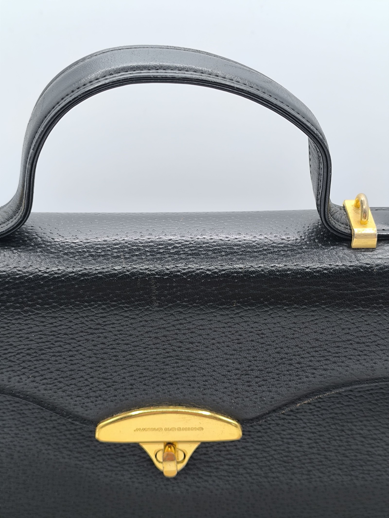 Junko Koshino Black Leather Top Handle Bag Gold Hardware Other image 5