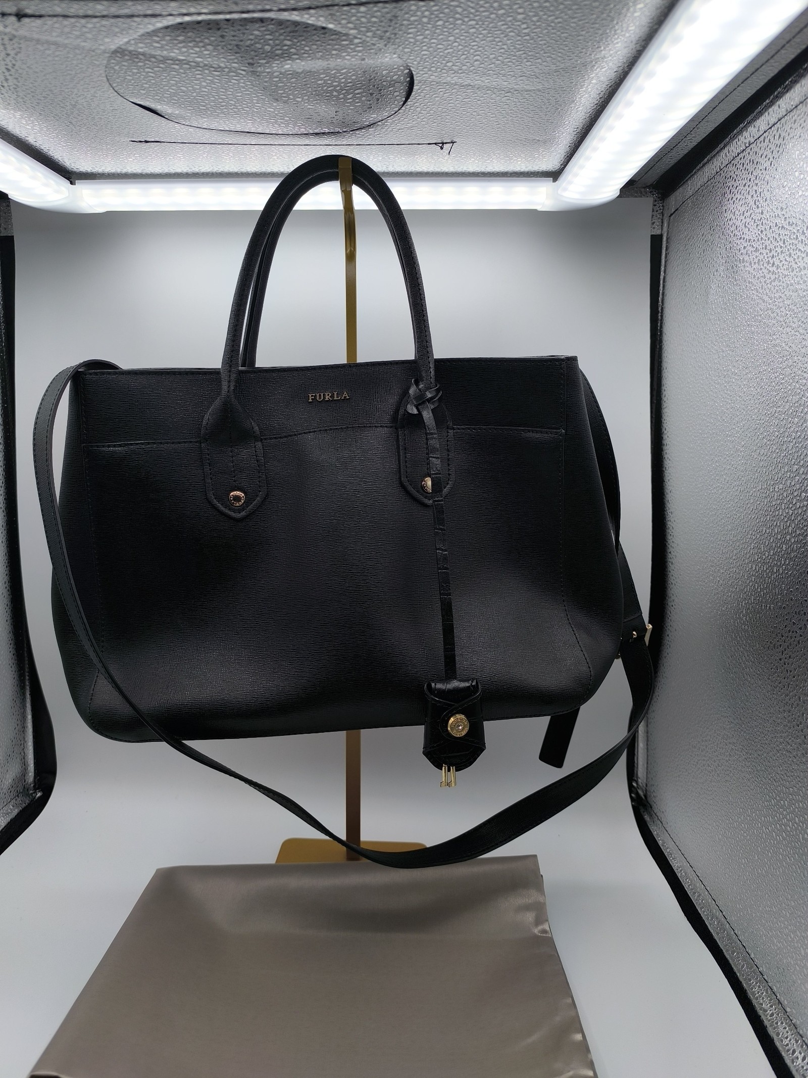 Furla Black Leather Tote Bag Women Genuine Leather