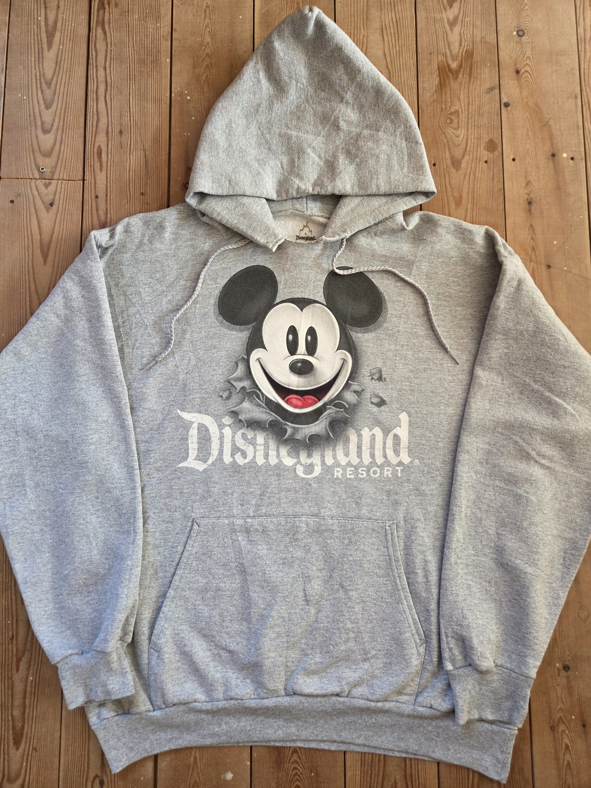 Disneyland Resort by Hanes Mickey Mouse Double-Sided Grey Hoodie Size L Upcycle Project