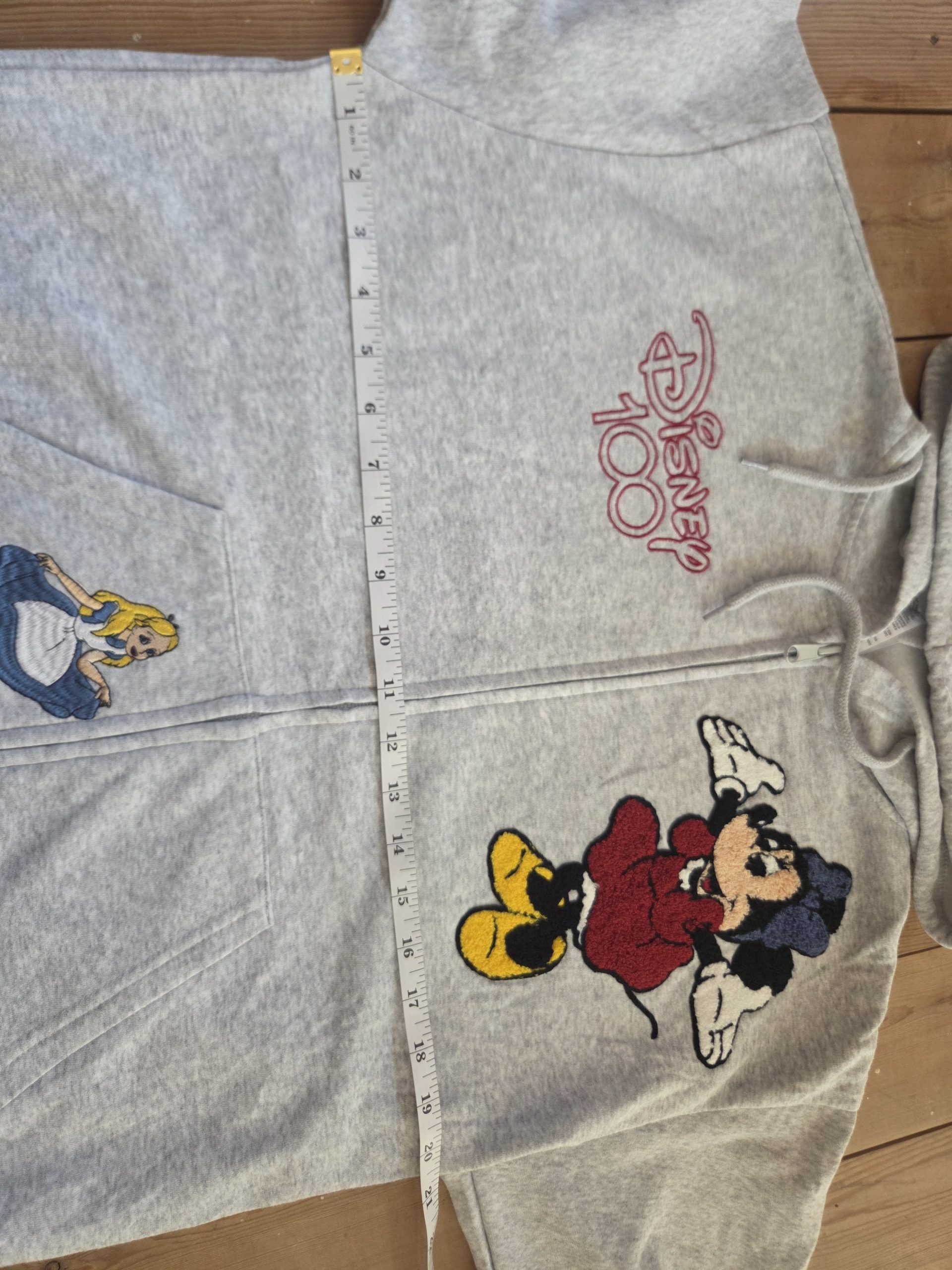 Disney 100 Minnie Mouse Mickey Alice Bambi Grey Zip Hoodie Size M image 5