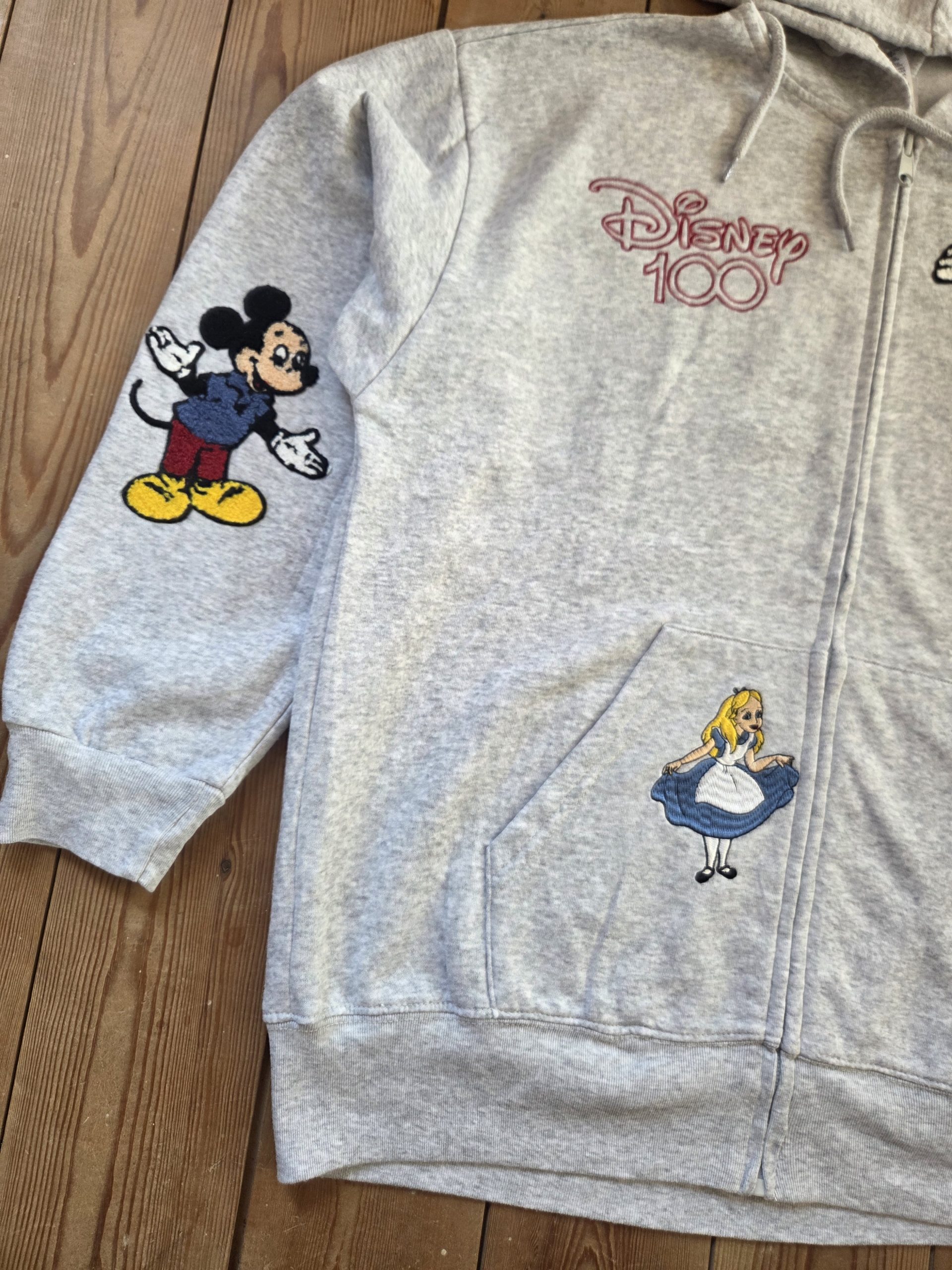 Disney 100 Minnie Mouse Mickey Alice Bambi Grey Zip Hoodie Size M image 7