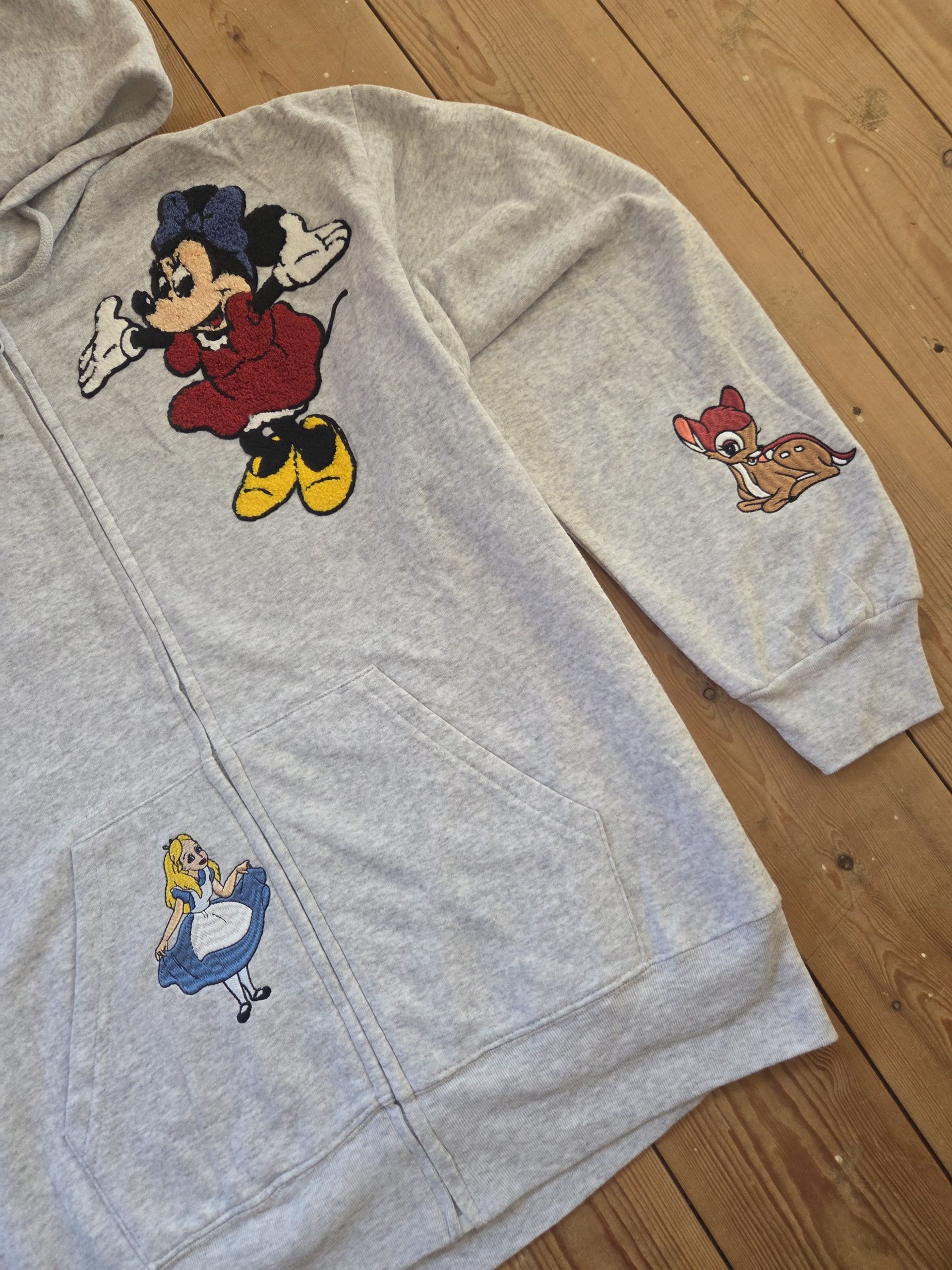 Disney 100 Minnie Mouse Mickey Alice Bambi Grey Zip Hoodie Size M image 8
