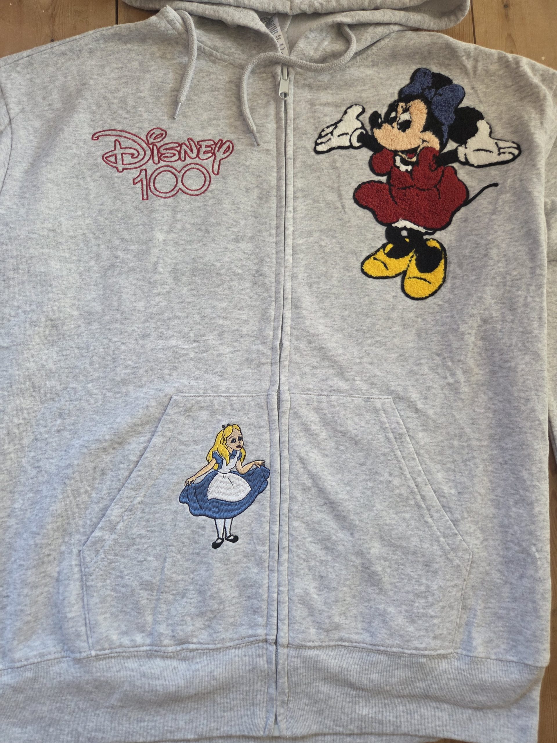 Disney 100 Minnie Mouse Mickey Alice Bambi Grey Zip Hoodie Size M image 9