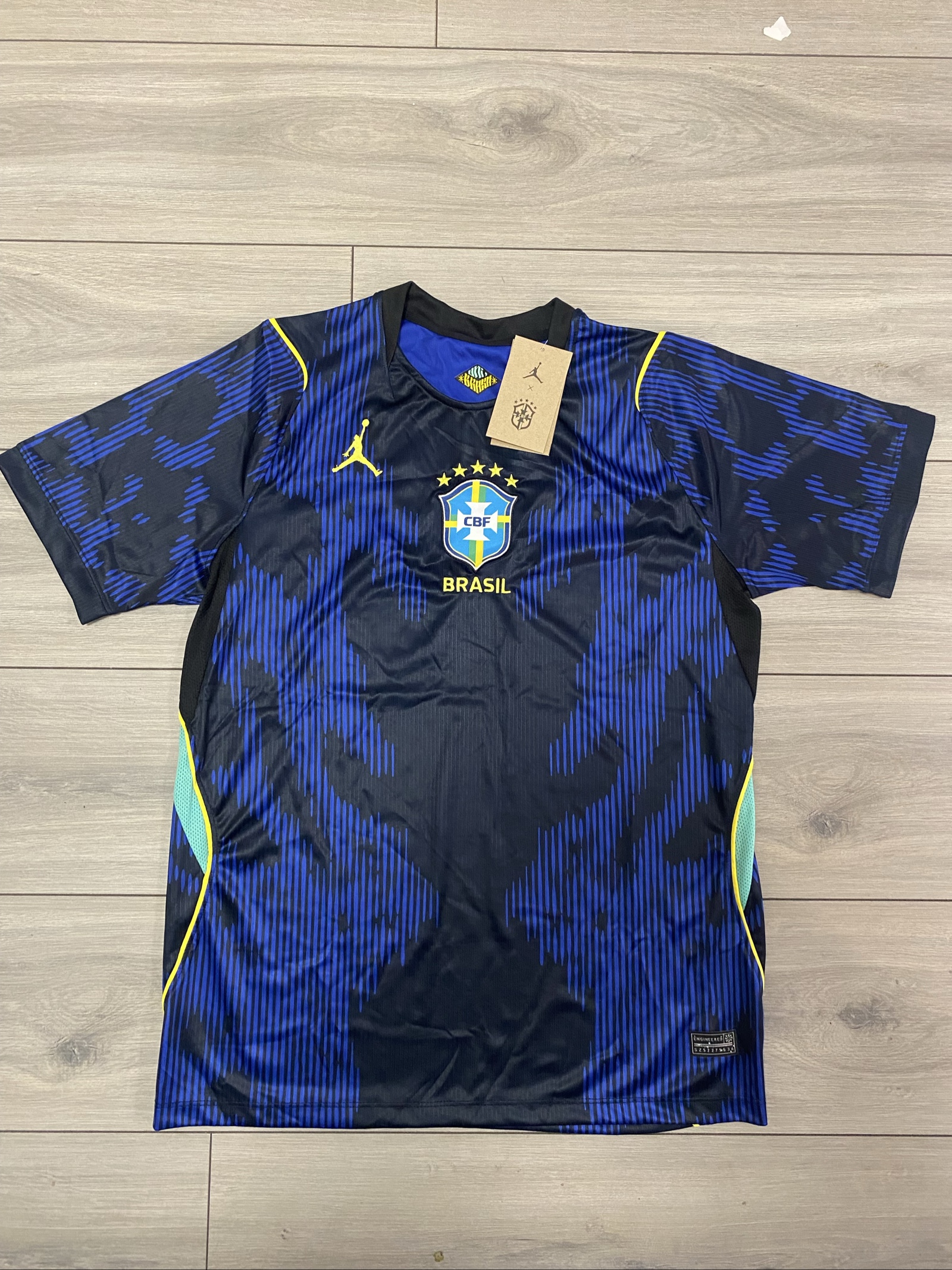Nike Jordan Men's Blue & Black Brazil Football Jersey Medium