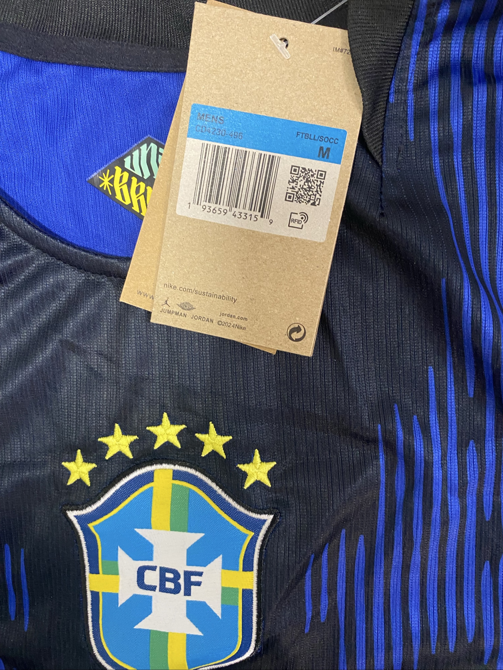 Nike Jordan Men's Blue & Black Brazil Football Jersey Medium image 3