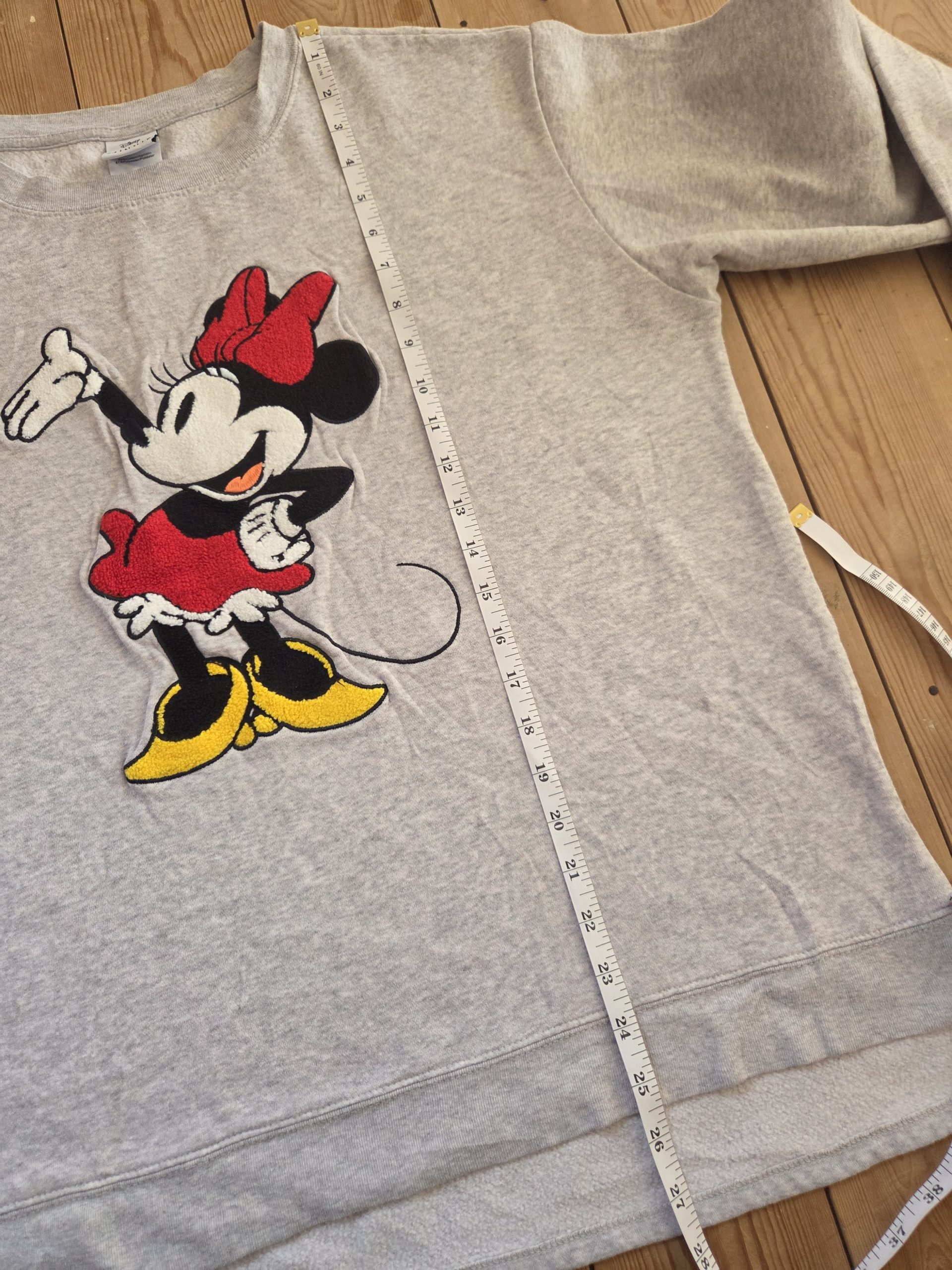 Disney Minnie Mouse Chenille Appliqué Sweatshirt Grey Heather Men's Size XXL image 5