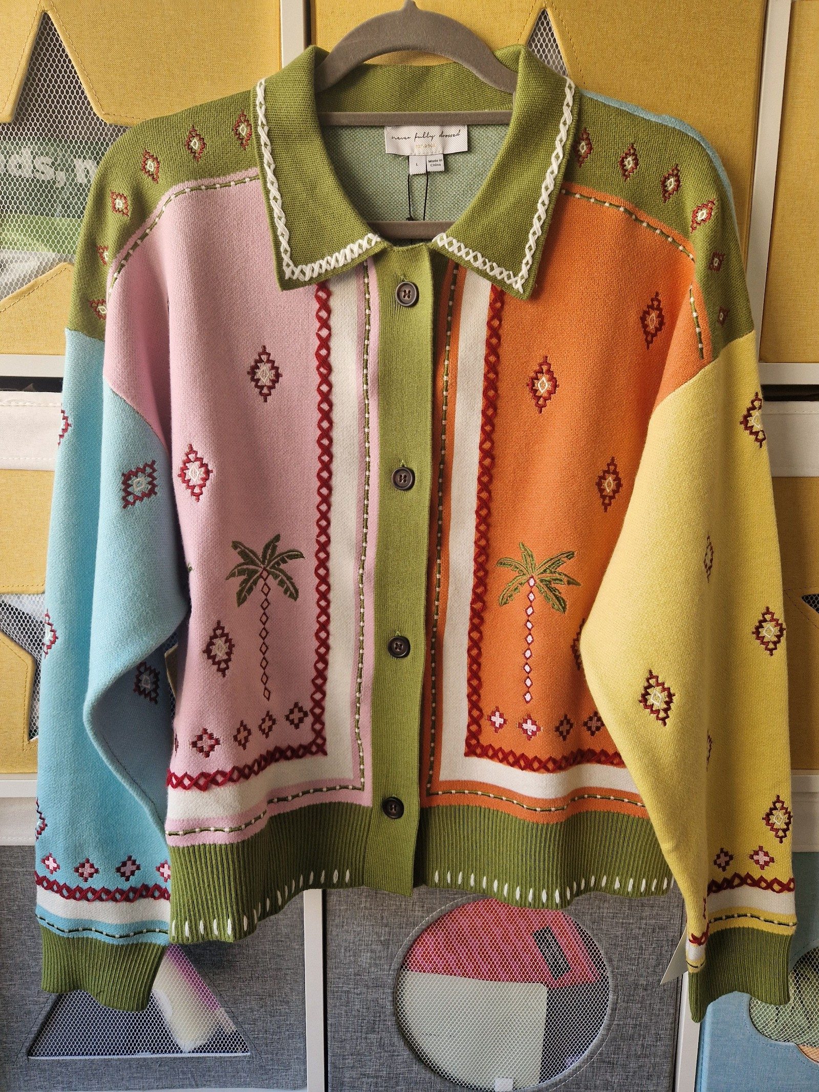 Neeru Kumar Multi Colour Wool Blend Knitted Cardigan Large